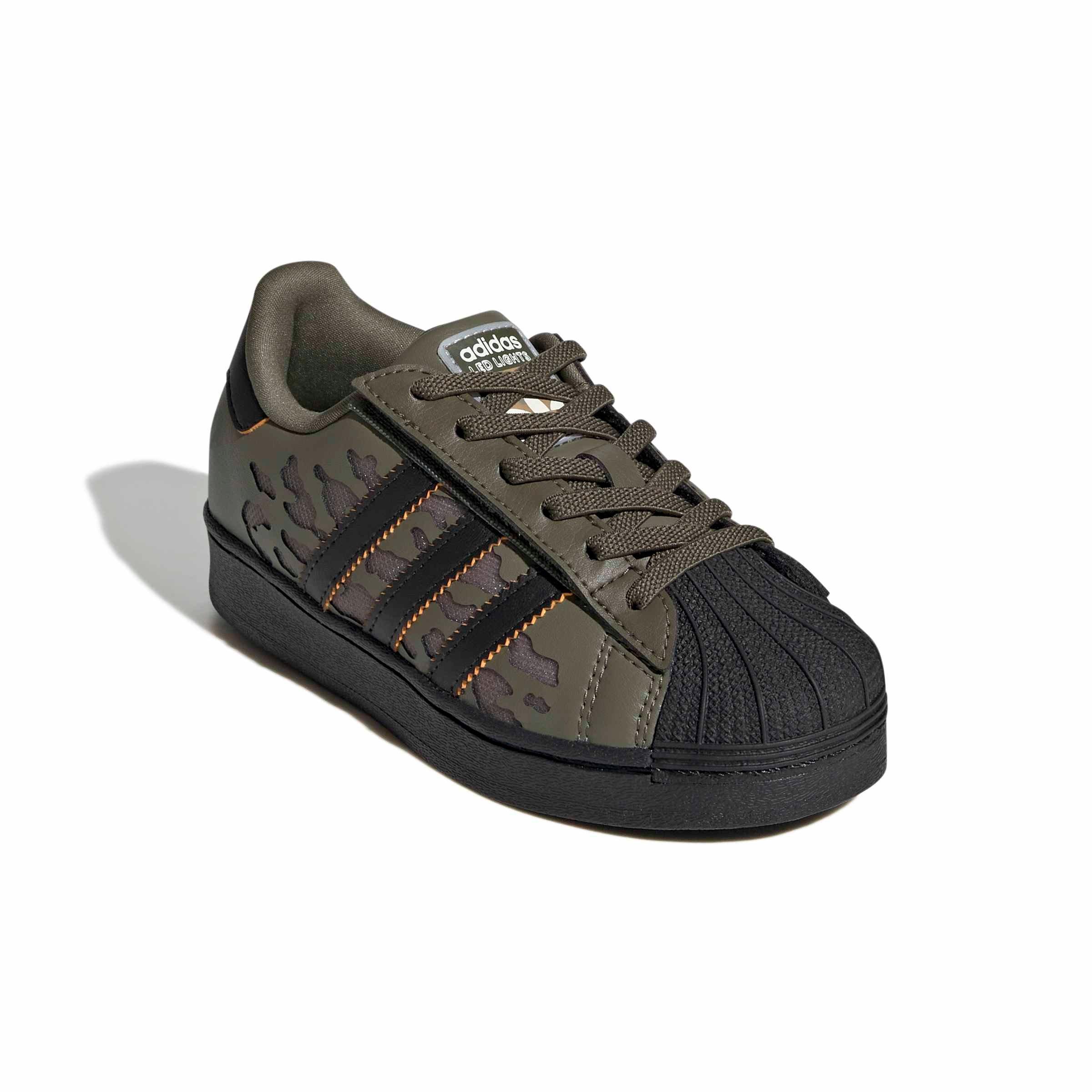 adidas Originals Superstar LED Lights CCEL "Silver Pebble/Olive/Core Black" Preschool Boys' Shoe - SILVER/OLIVE/BLACK Thumbnail View 3