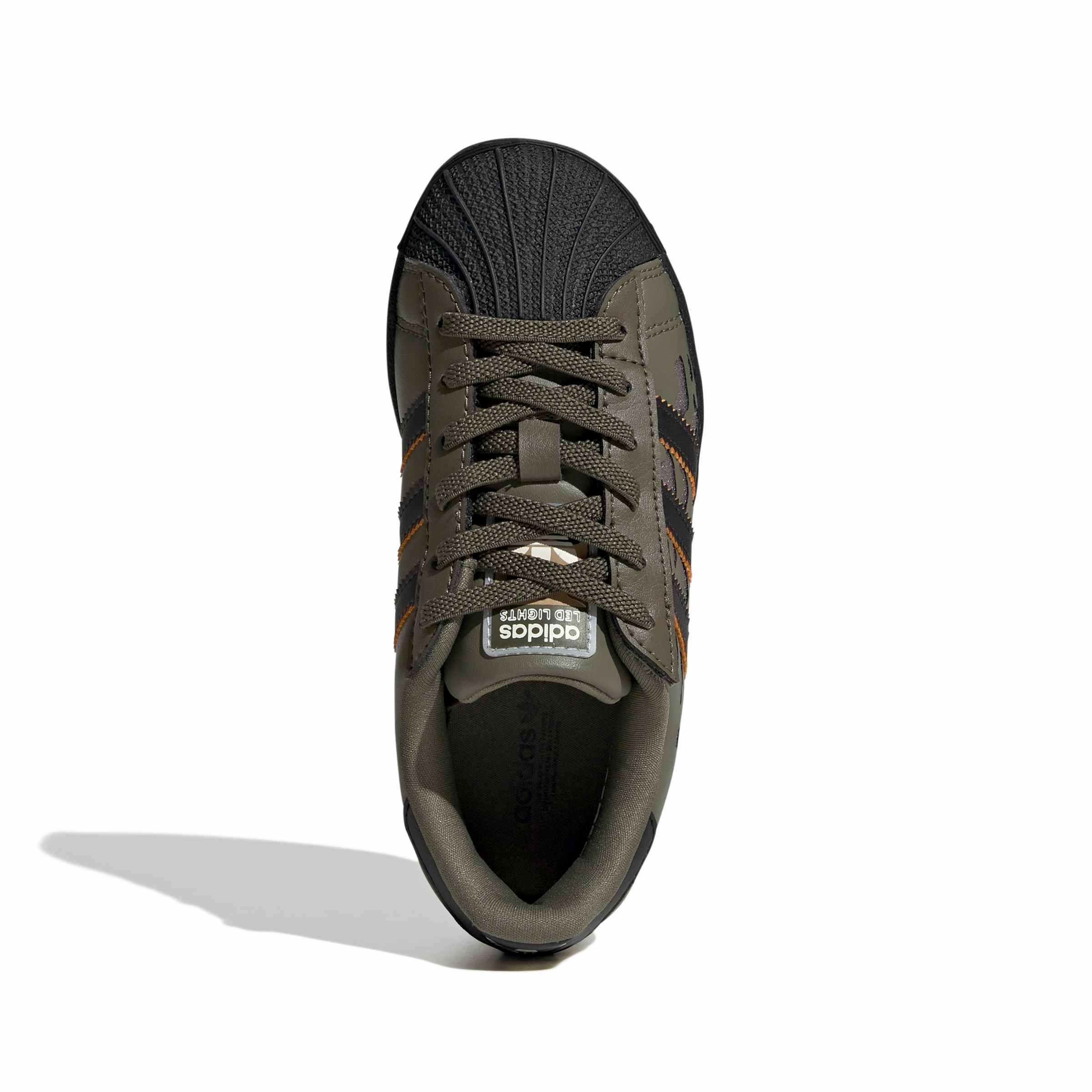 adidas Originals Superstar LED Lights CCEL "Silver Pebble/Olive/Core Black" Preschool Boys' Shoe - SILVER/OLIVE/BLACK Thumbnail View 5