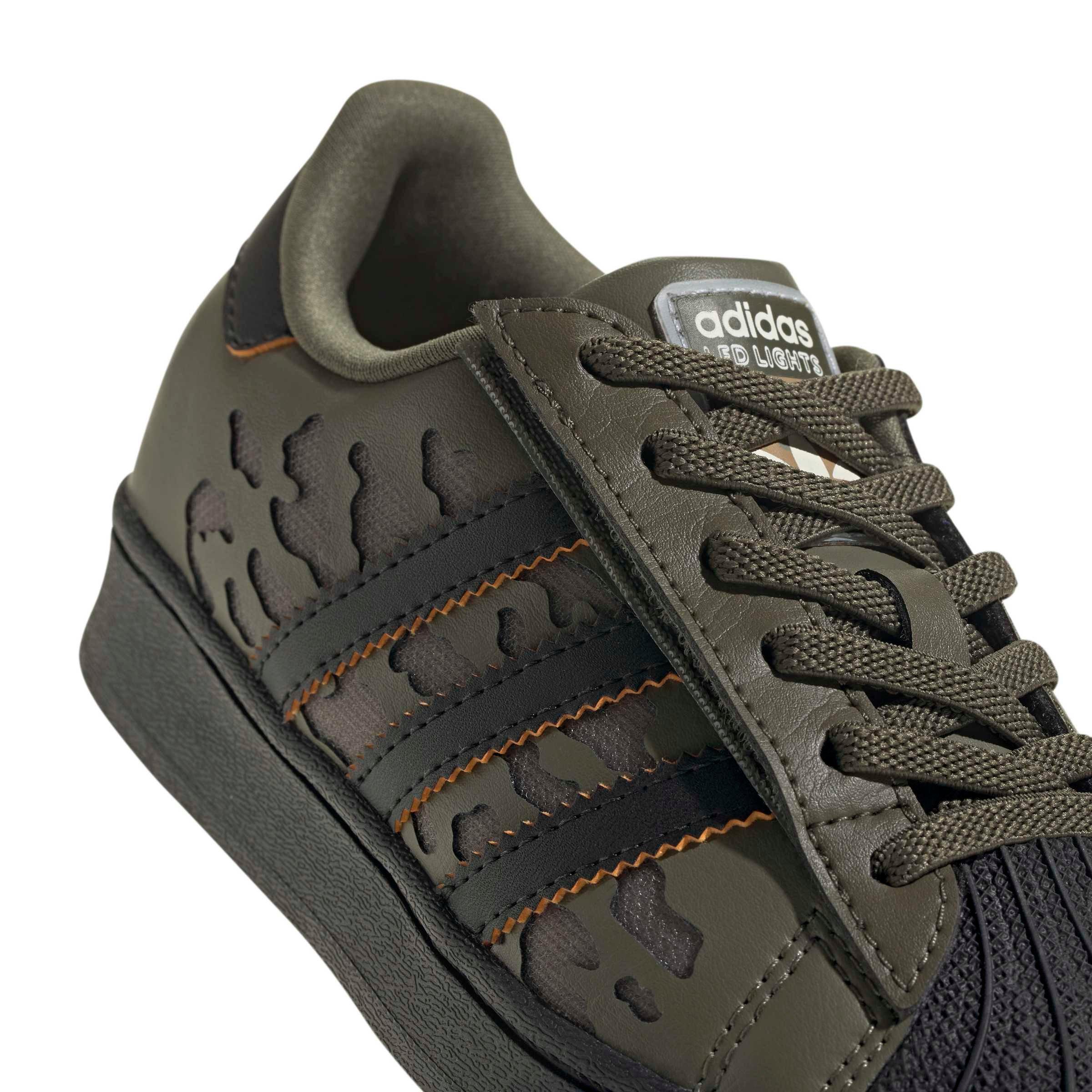 adidas Originals Superstar LED Lights CCEL "Silver Pebble/Olive/Core Black" Preschool Boys' Shoe - SILVER/OLIVE/BLACK Thumbnail View 8