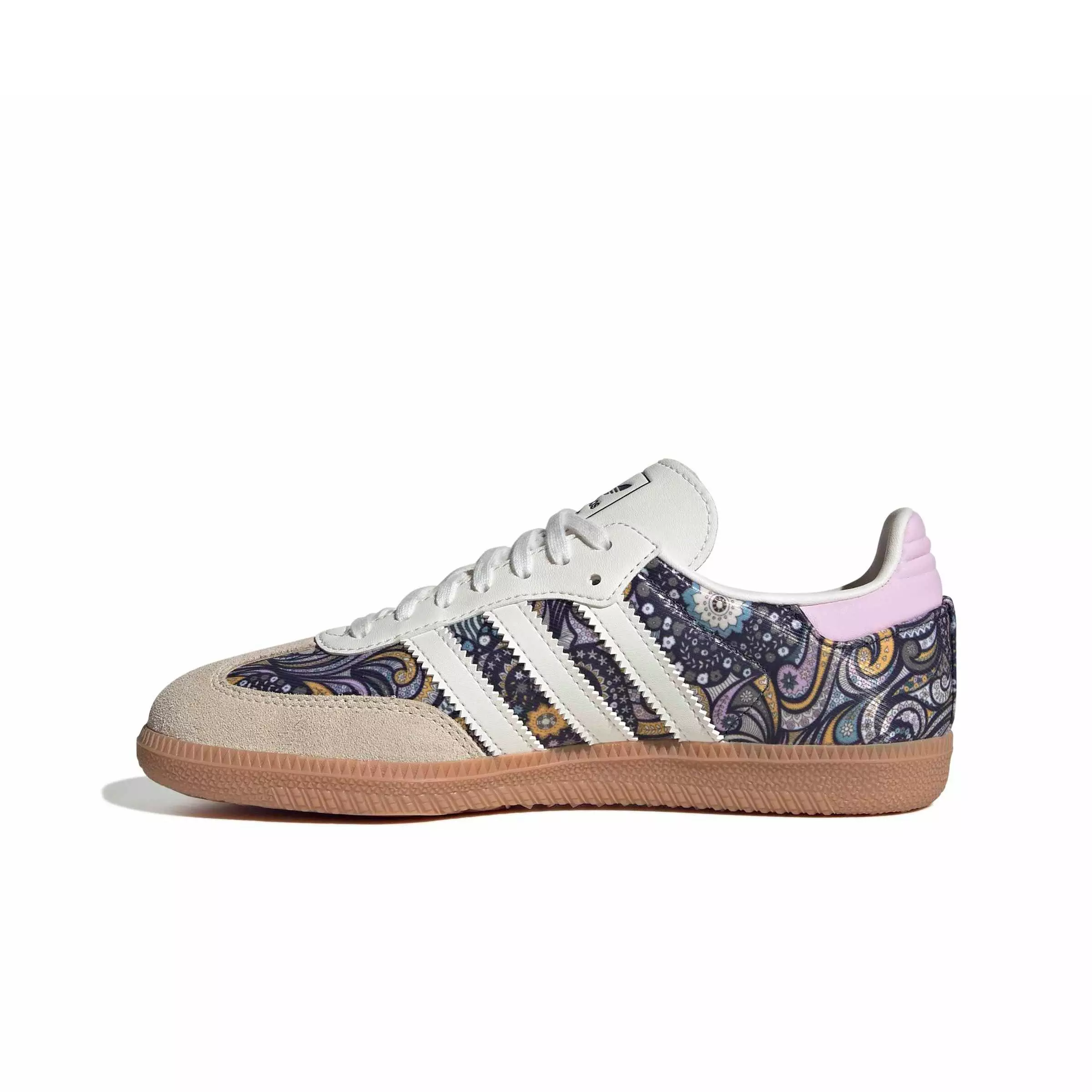adidas Originals Liberty Samba OG "Core White/Orchid Fusion/Gum 2" Grade School Girls' Shoe - WHITE/PURPLE/BROWN