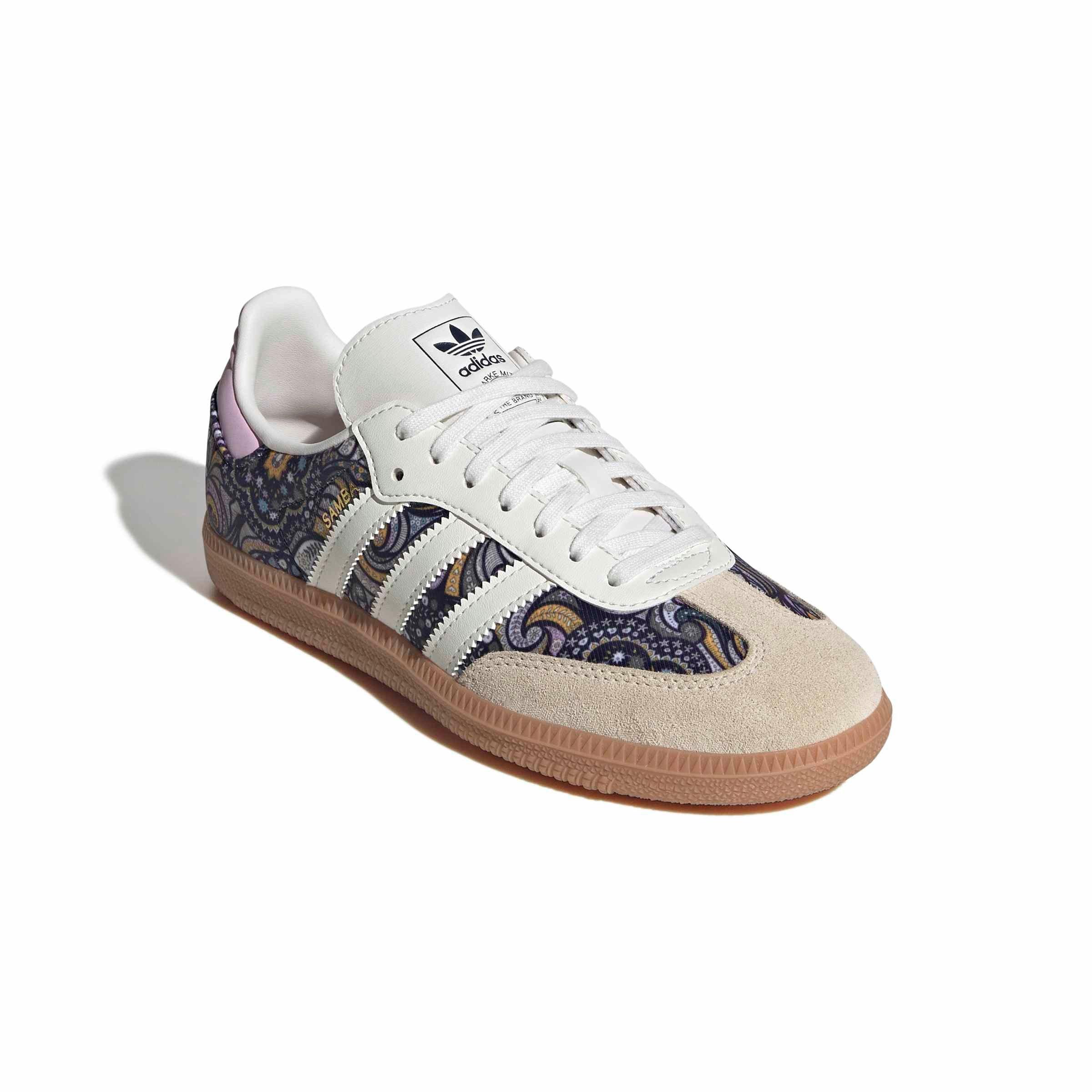 adidas Originals Liberty Samba OG "Core White/Orchid Fusion/Gum 2" Grade School Girls' Shoe - WHITE/PURPLE/BROWN Thumbnail View 3