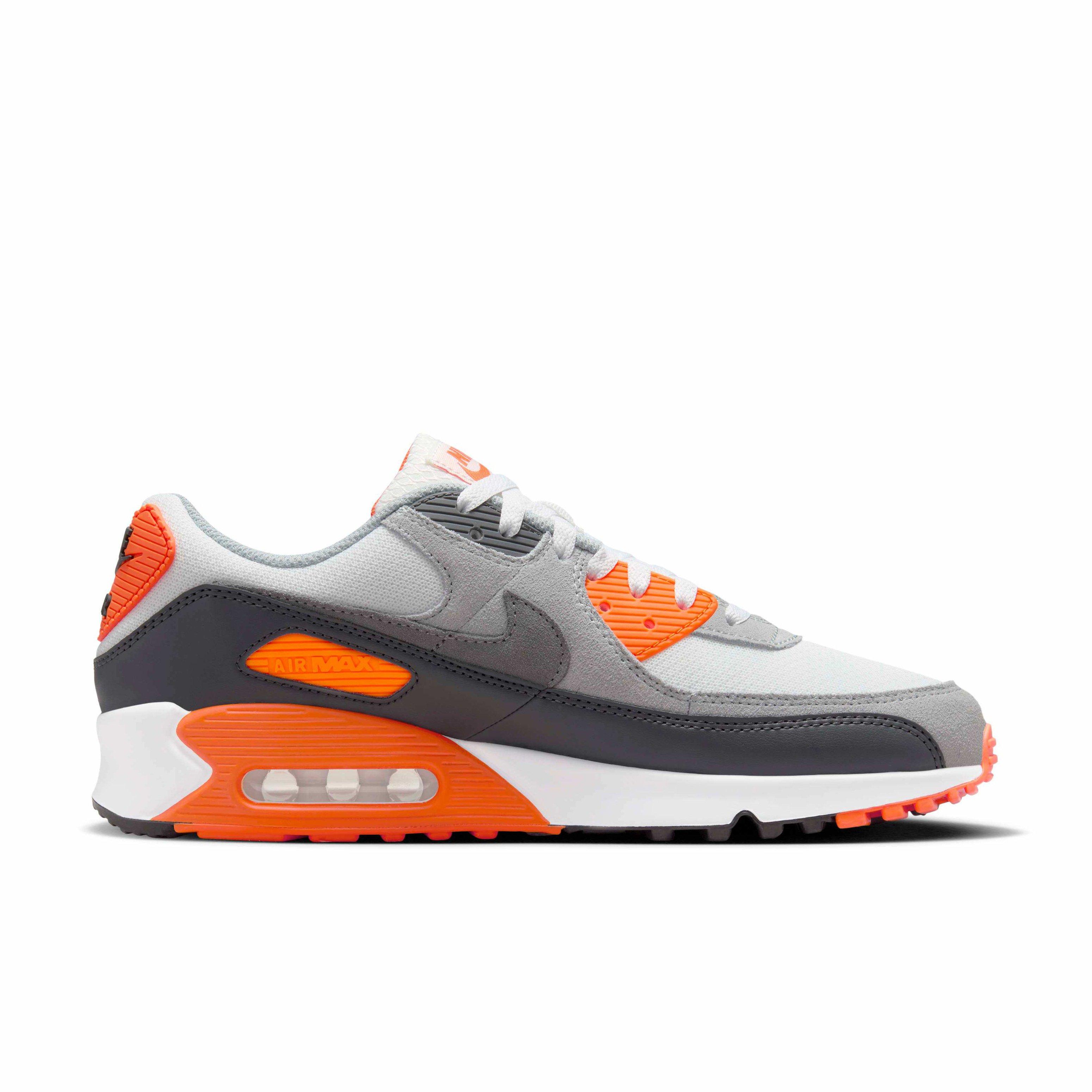 Nike Air Max 90 "Summit White/Safety Orange/Dark Smoke Grey/Smoke Grey" Men's Shoe - WHITE/ORANGE/DK GREY/GREY