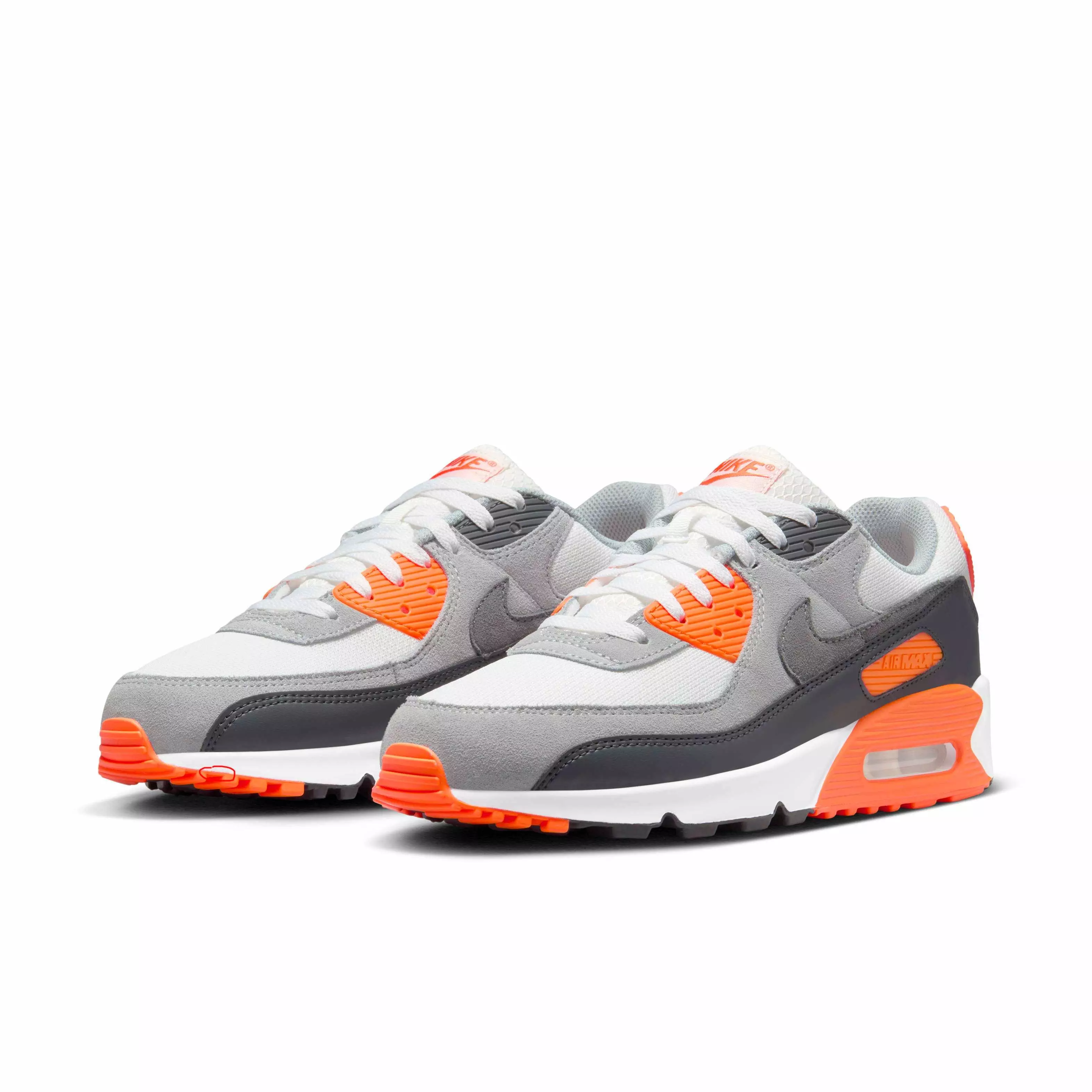 Nike Air Max 90 "Summit White/Safety Orange/Dark Smoke Grey/Smoke Grey" Men's Shoe - WHITE/ORANGE/DK GREY/GREY