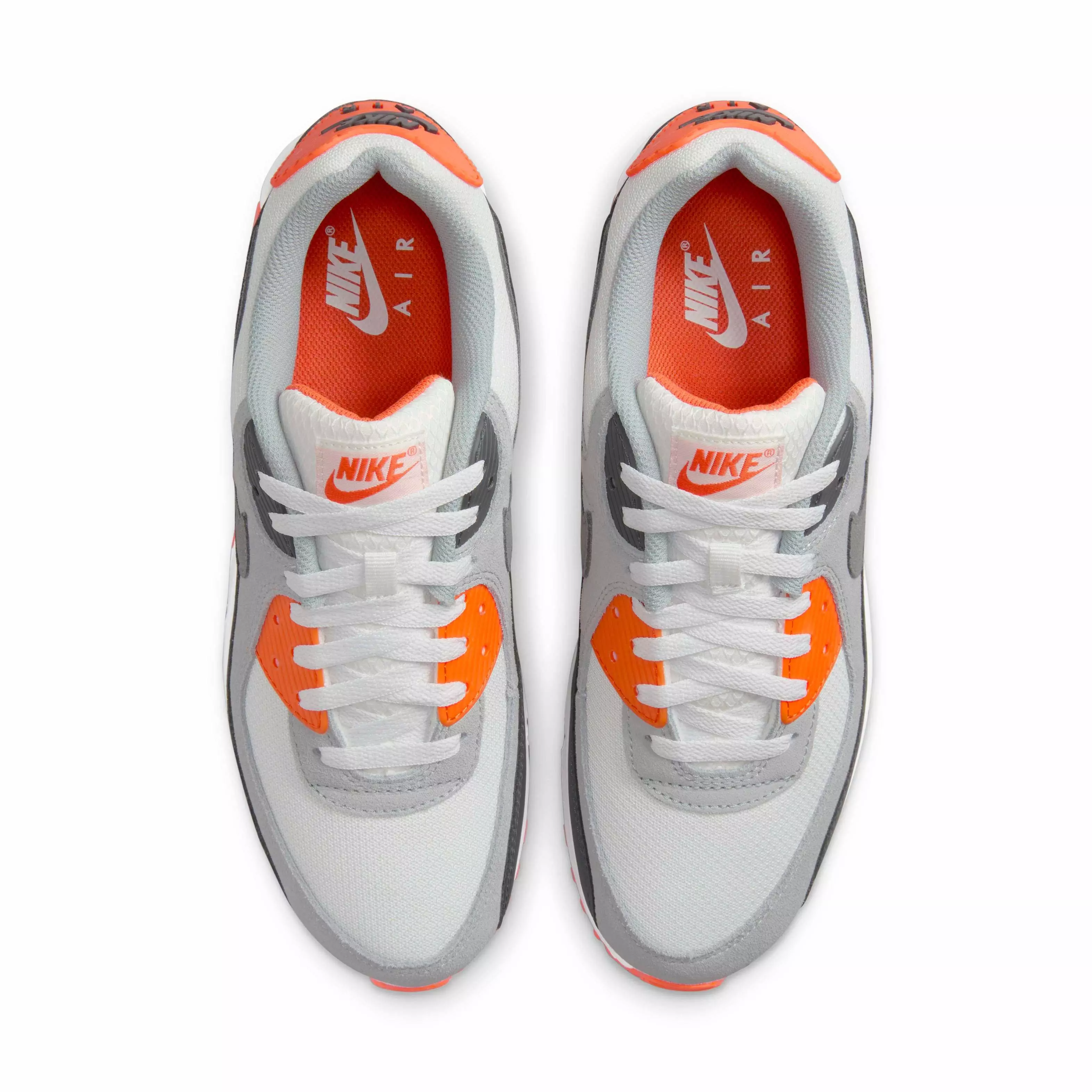 Nike Air Max 90 "Summit White/Safety Orange/Dark Smoke Grey/Smoke Grey" Men's Shoe - WHITE/ORANGE/DK GREY/GREY