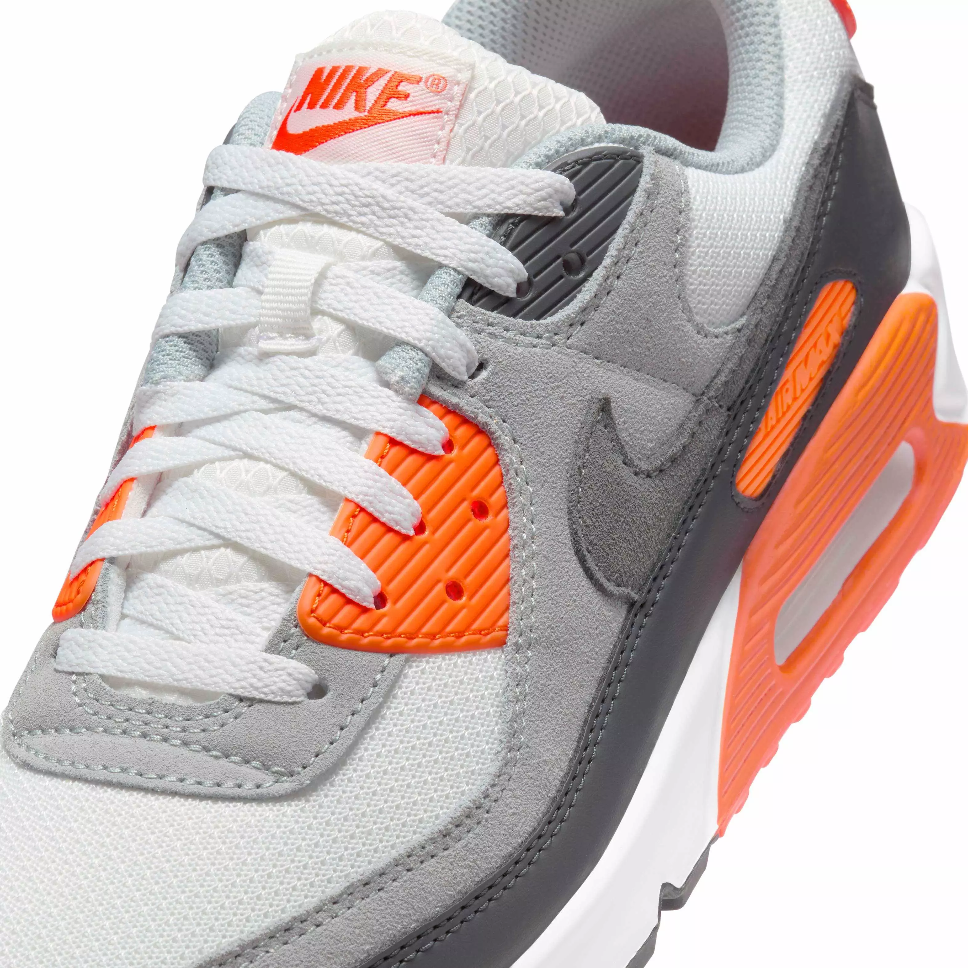 Nike Air Max 90 "Summit White/Safety Orange/Dark Smoke Grey/Smoke Grey" Men's Shoe - WHITE/ORANGE/DK GREY/GREY