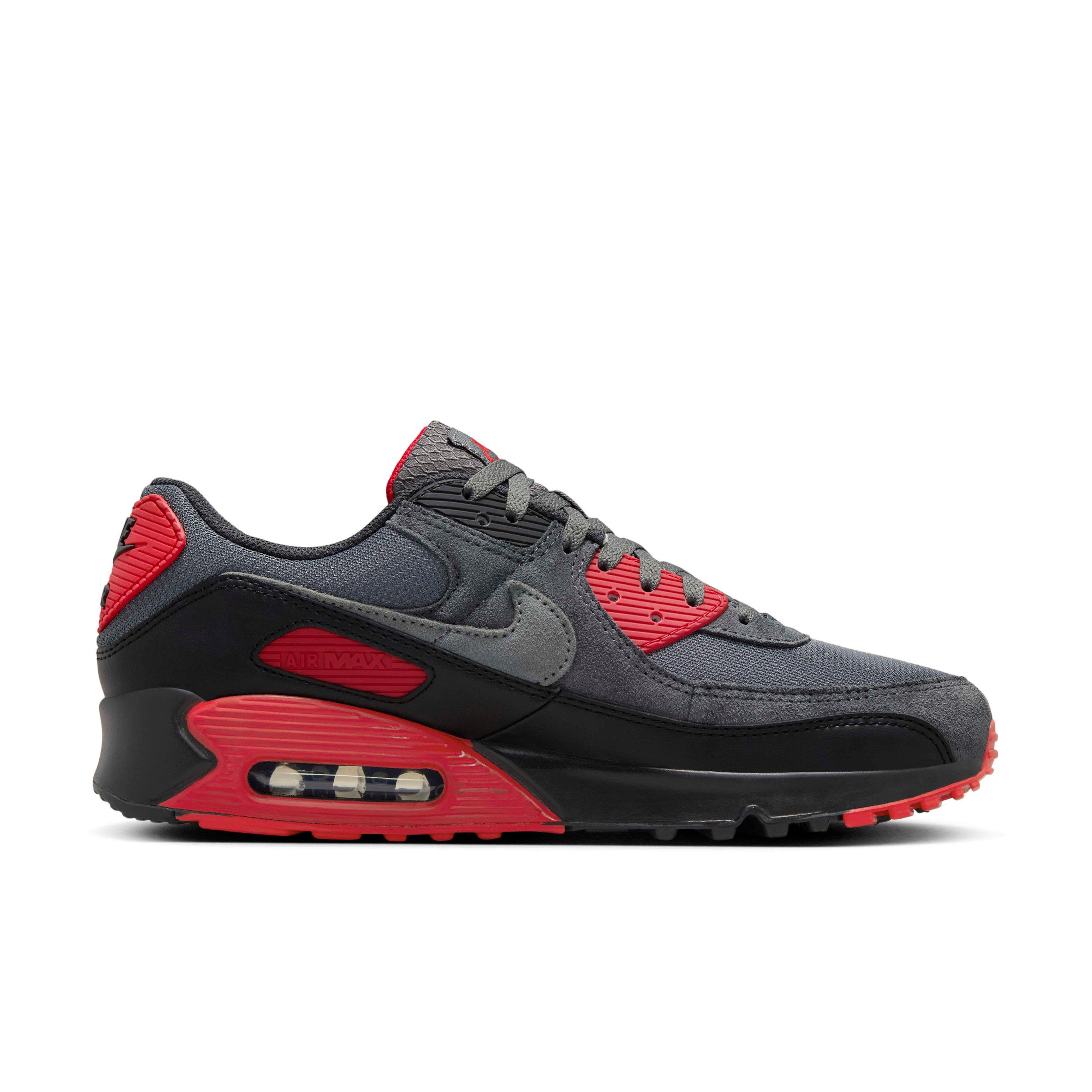 Nike Air Max 90 "Black/Iron Grey/Fire Red/Smoke Grey" Men's Shoe - BLACK/GREY/RED/GREY