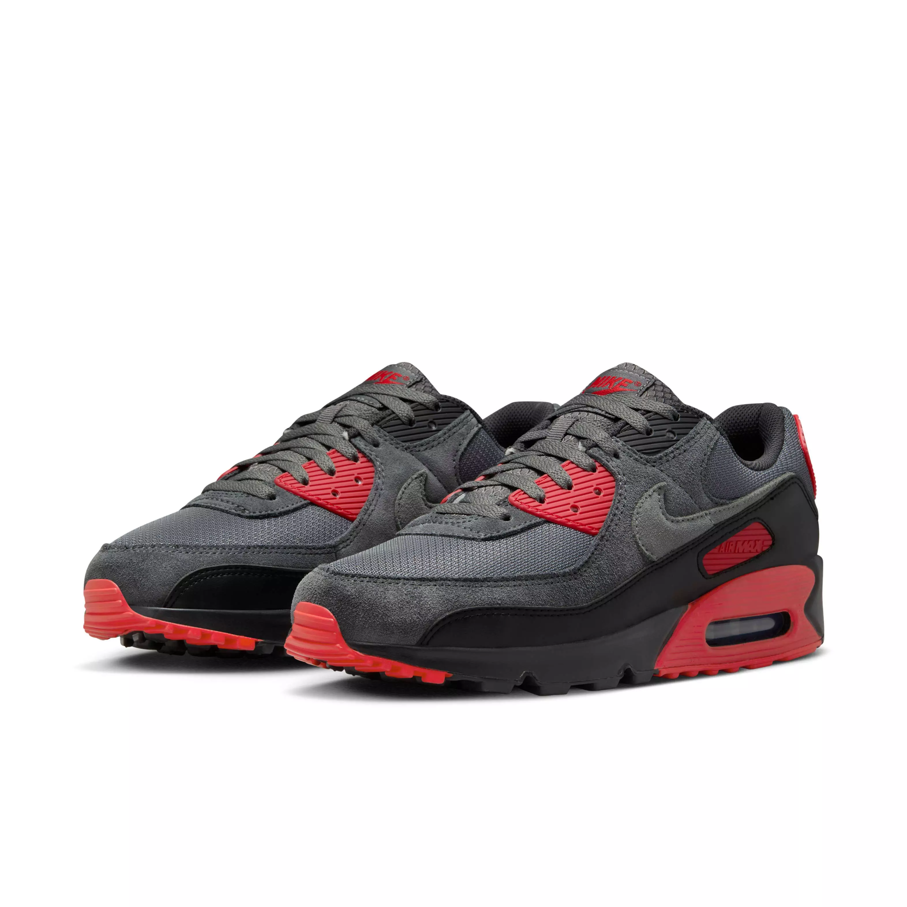 Nike Air Max 90 "Black/Iron Grey/Fire Red/Smoke Grey" Men's Shoe - BLACK/GREY/RED/GREY