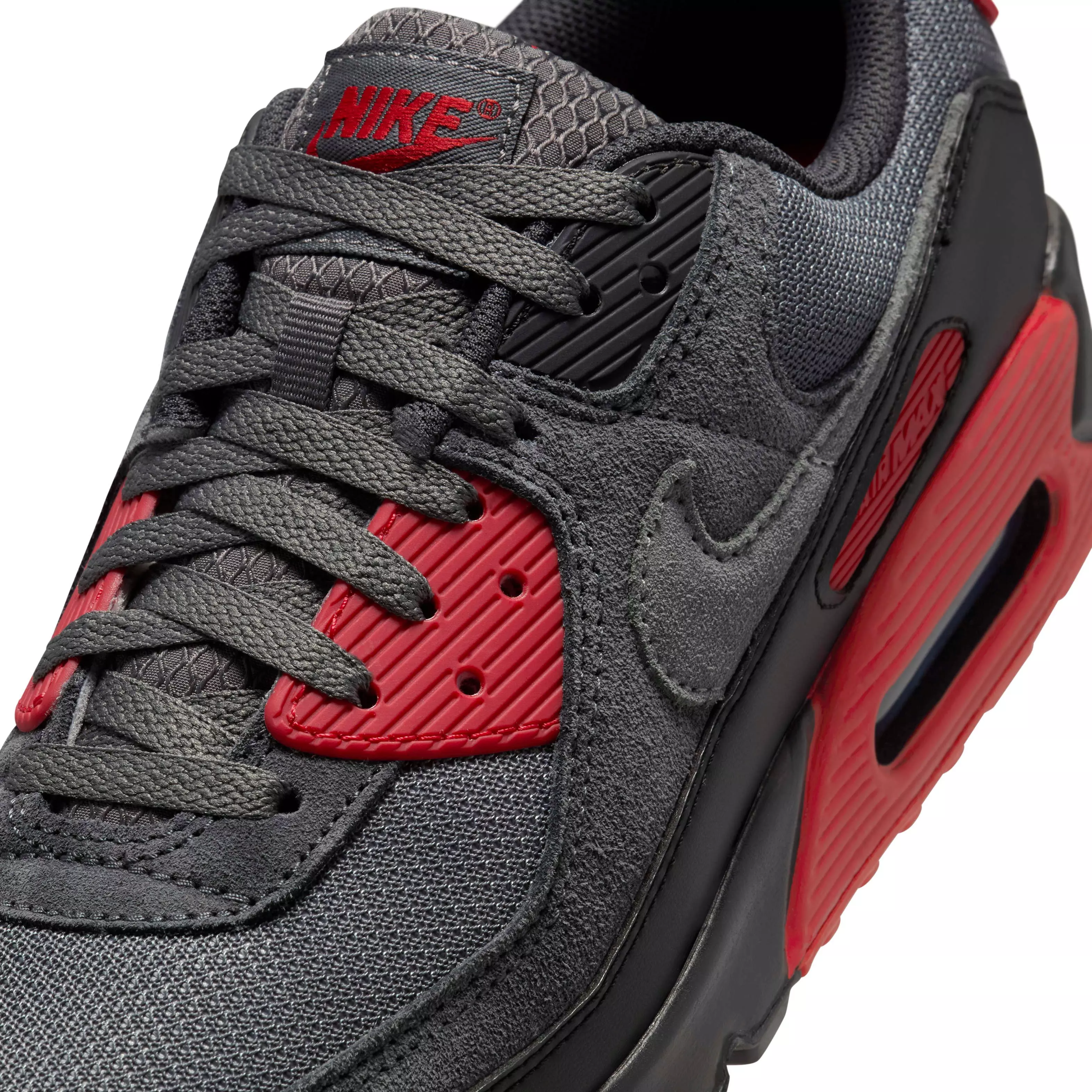 Nike Air Max 90 "Black/Iron Grey/Fire Red/Smoke Grey" Men's Shoe - BLACK/GREY/RED/GREY