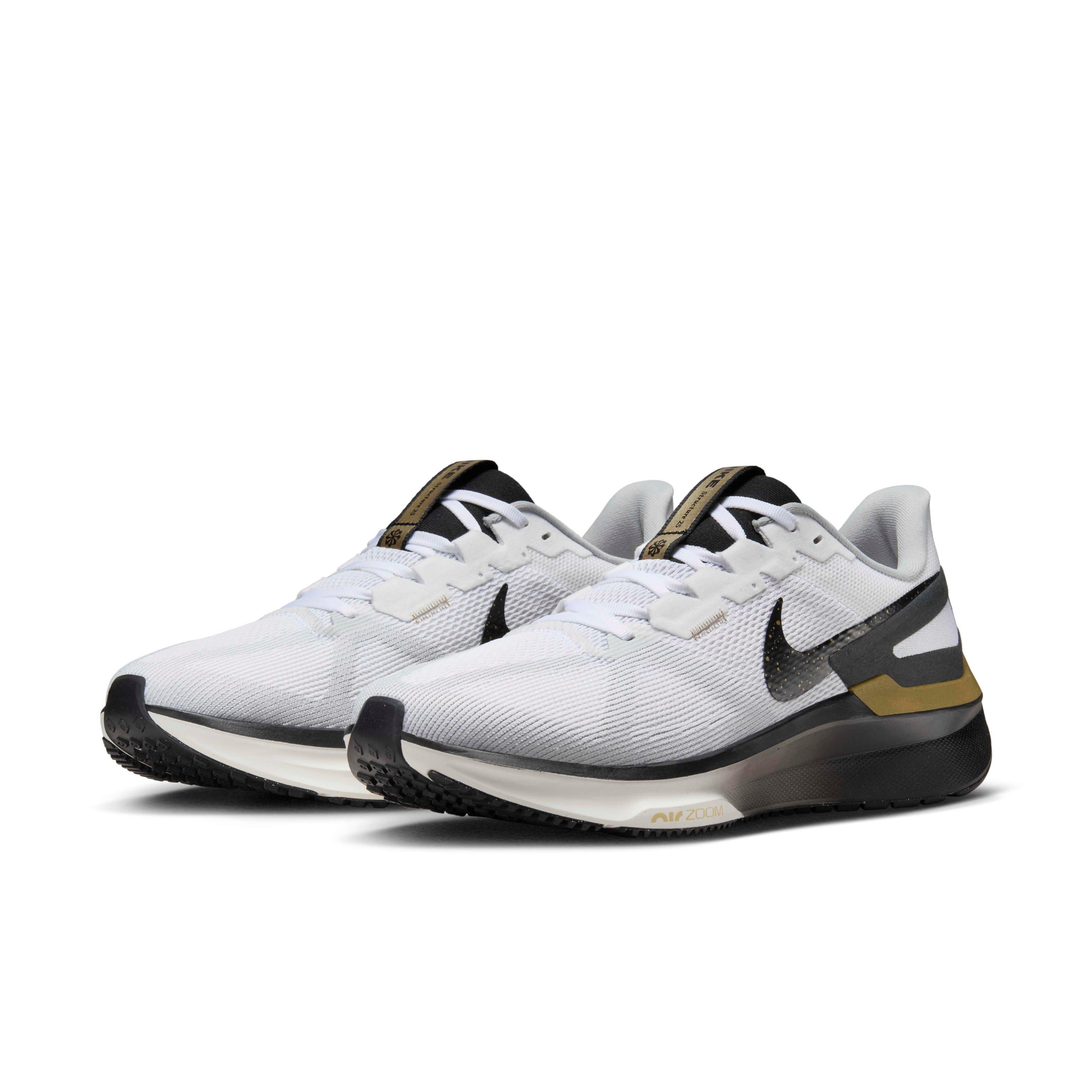 Nike Structure 25 "White/Metallic Gold/Light Smoke Grey/Black" Men's Running Shoe - WHITE/GOLD/LT GREY/BLACK Thumbnail View 3