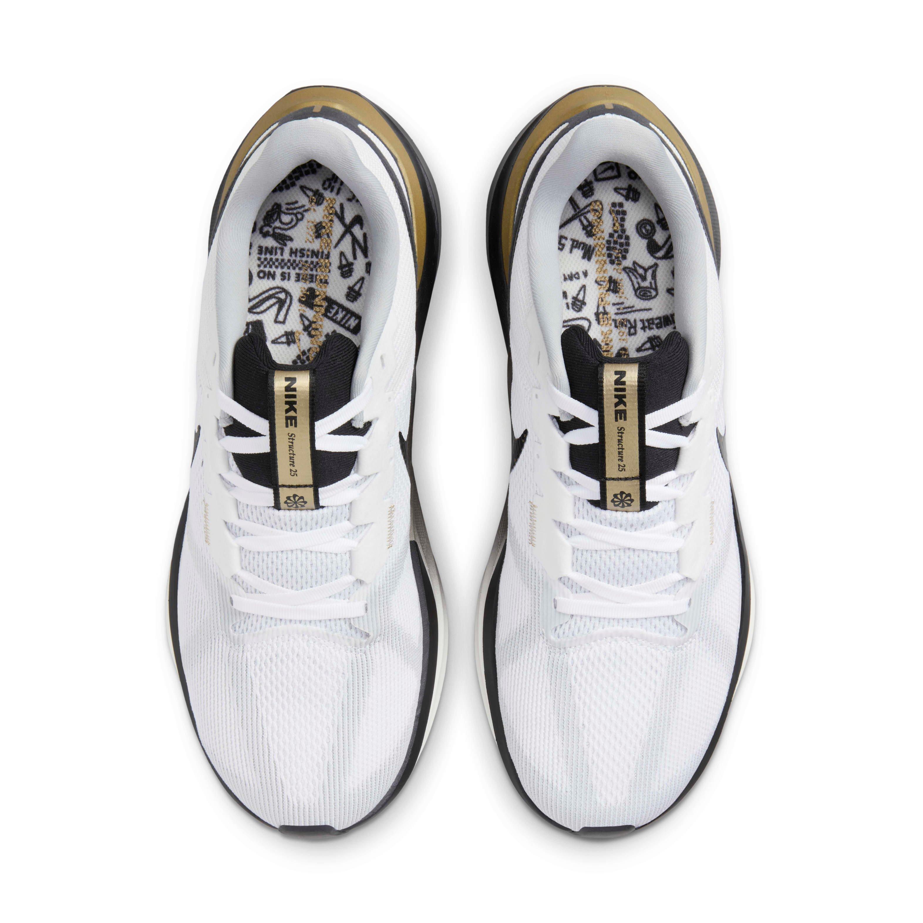 Nike Structure 25 "White/Metallic Gold/Light Smoke Grey/Black" Men's Running Shoe - WHITE/GOLD/LT GREY/BLACK Thumbnail View 4