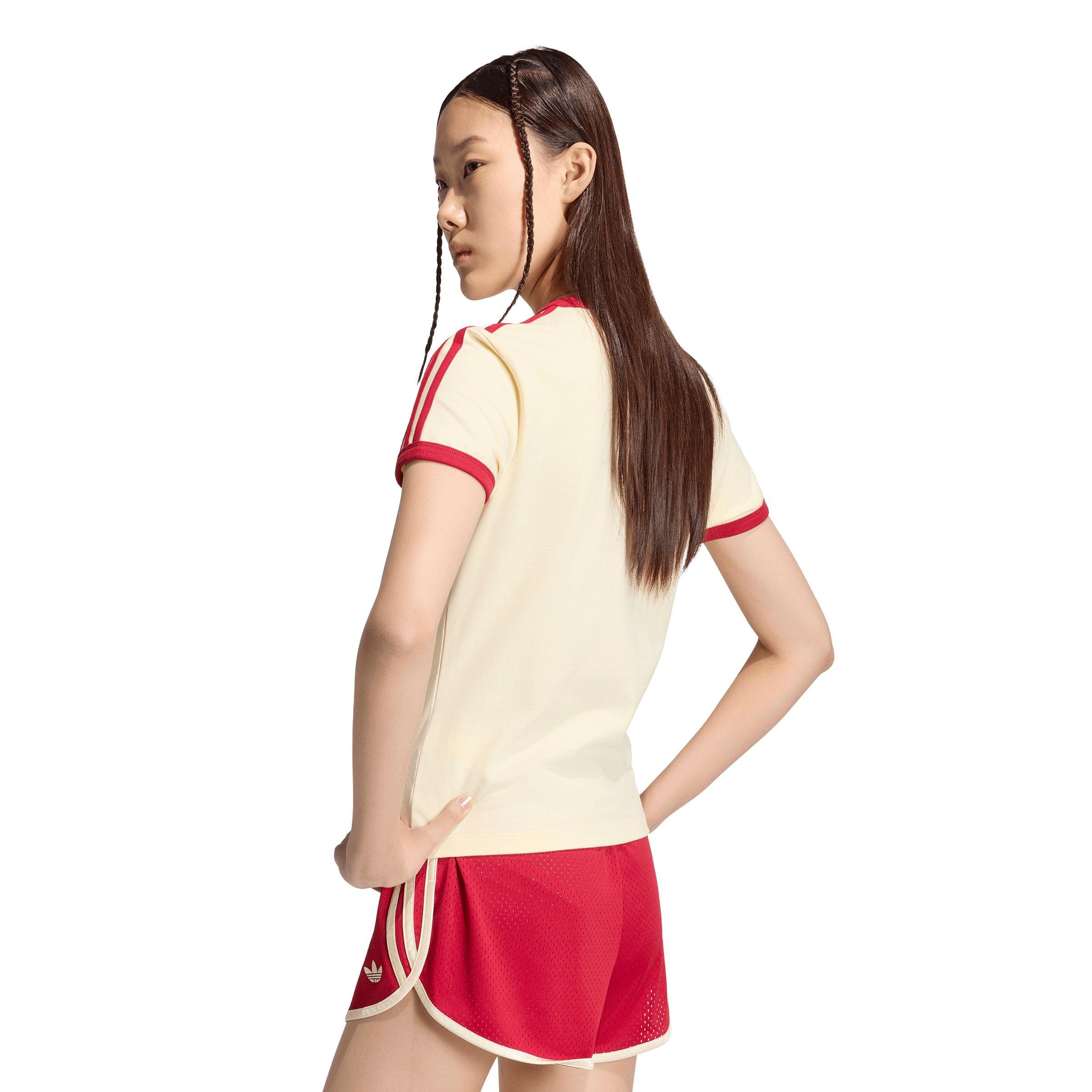 adidas Originals Women's 3-Stripes Slim T-Shirt - Cream/Red - CREAM/RED