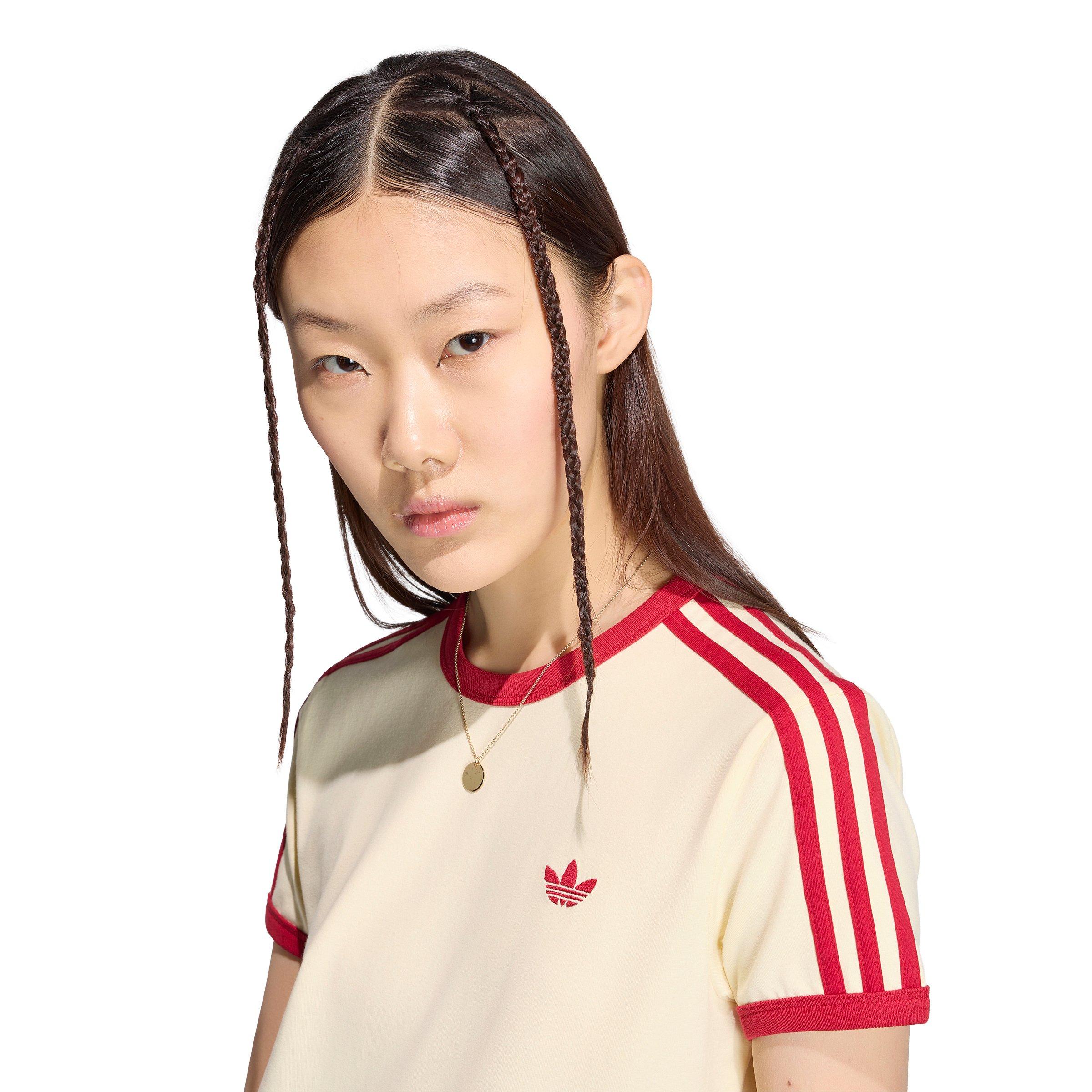 adidas Originals Women's 3-Stripes Slim T-Shirt - Cream/Red - CREAM/RED