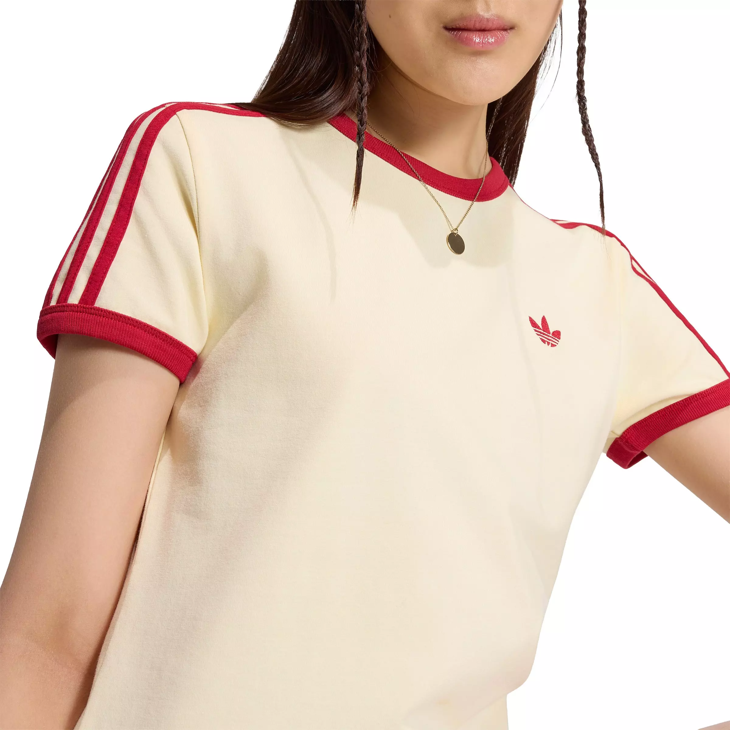 adidas Originals Women's 3-Stripes Slim T-Shirt - Cream/Red - CREAM/RED