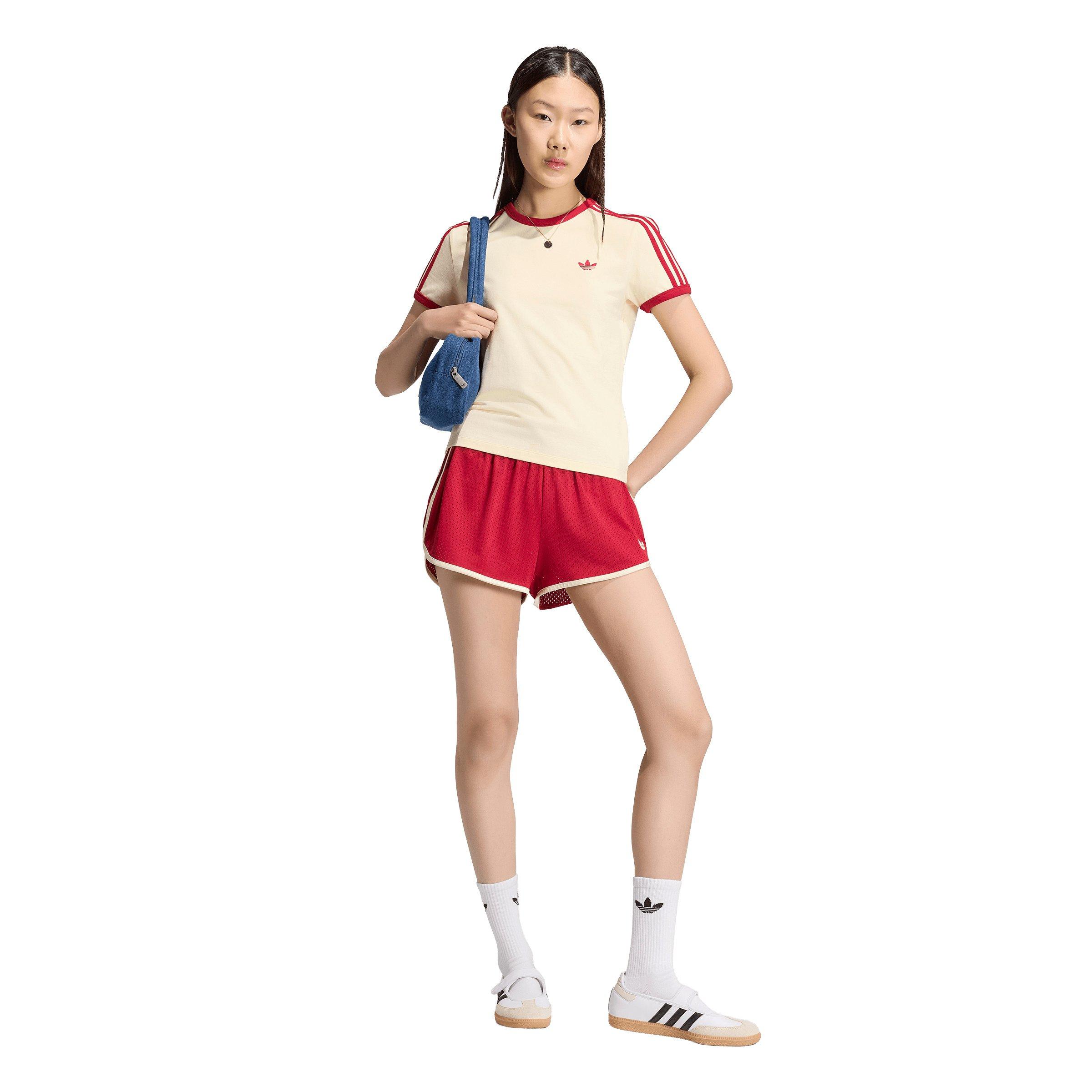 adidas Originals Women's 3-Stripes Slim T-Shirt - Cream/Red - CREAM/RED