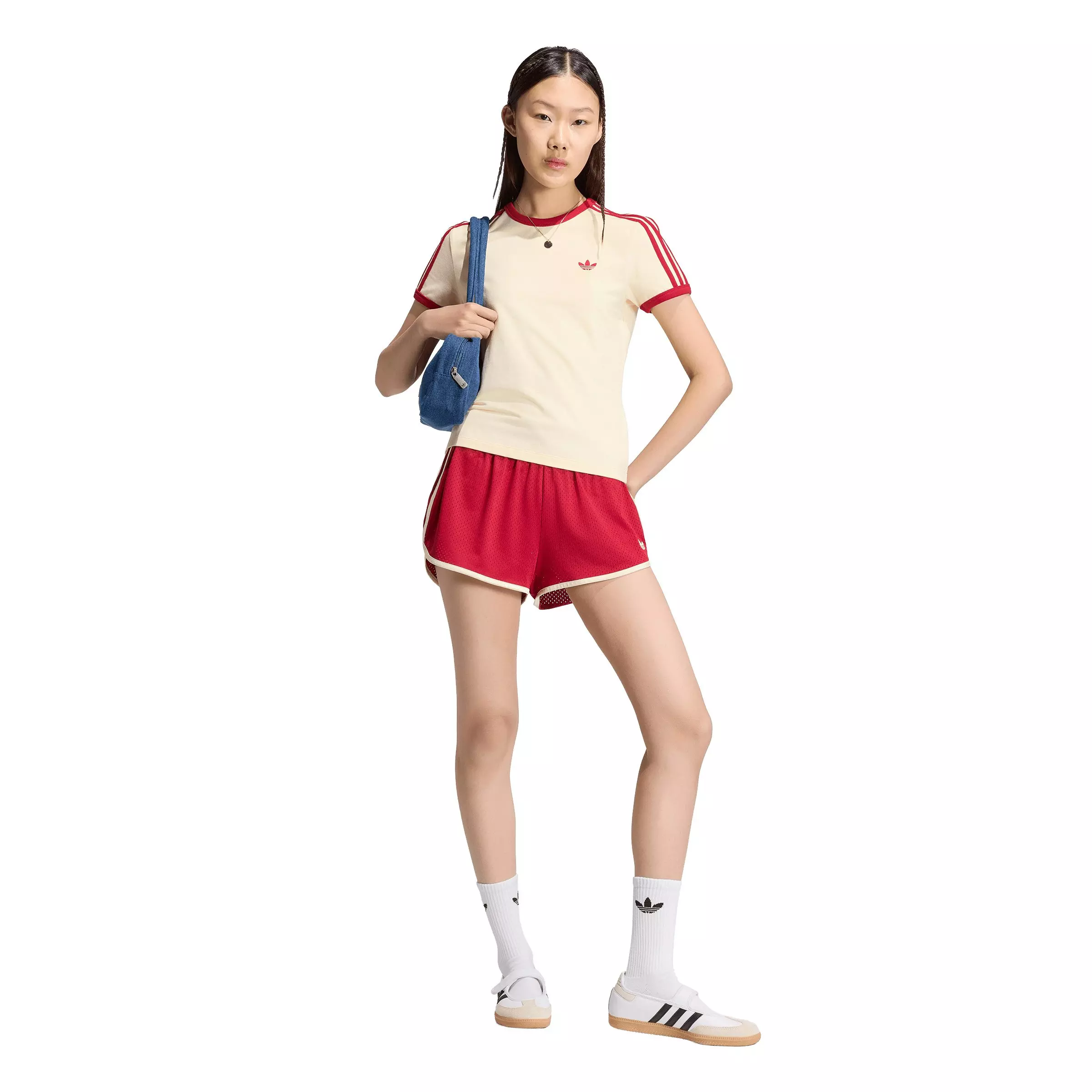 adidas Originals Women's 3-Stripes Slim T-Shirt - Cream/Red - CREAM/RED