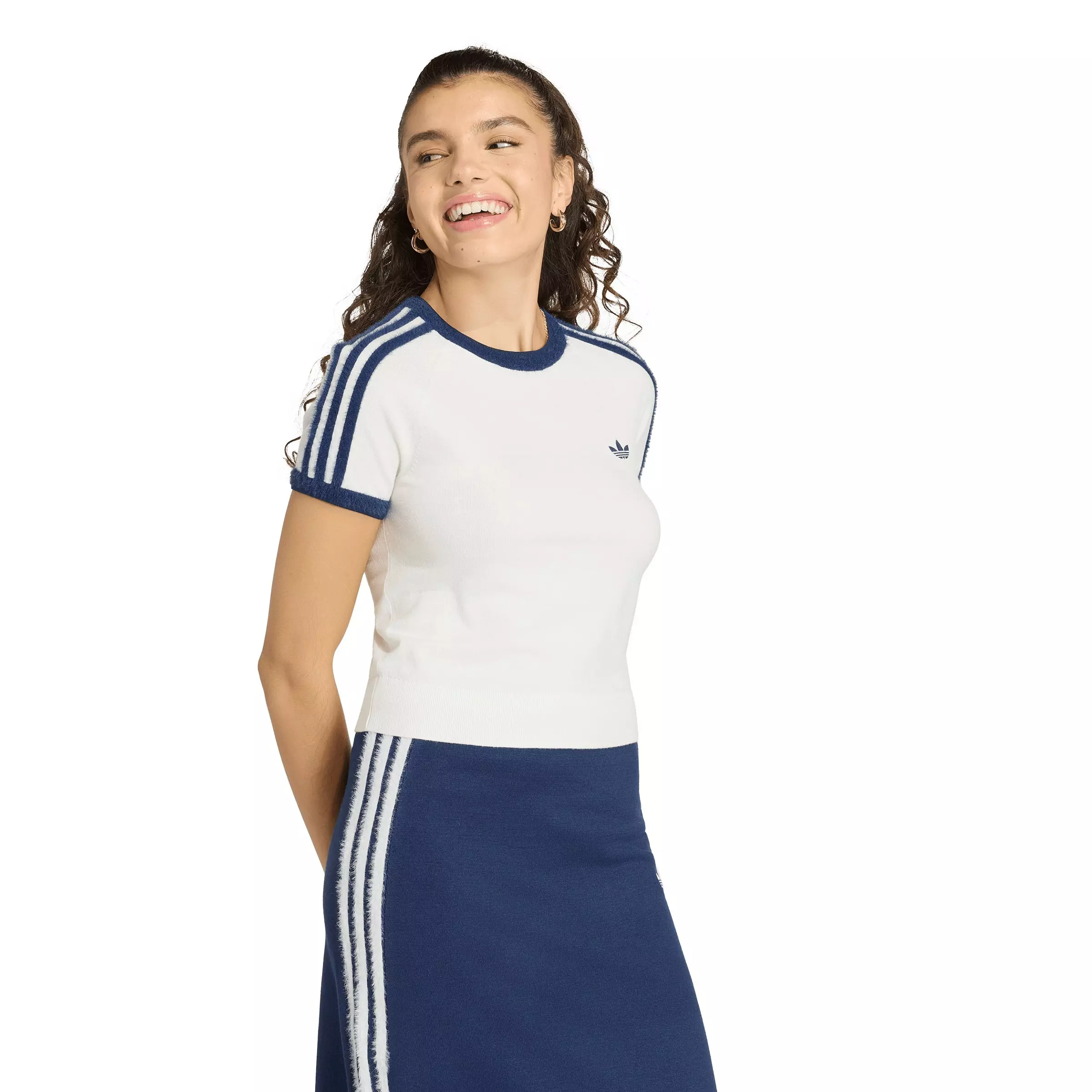 adidas Originals Women's adicolor Knit T-Shirt - White/Navy - WHITE/NAVY