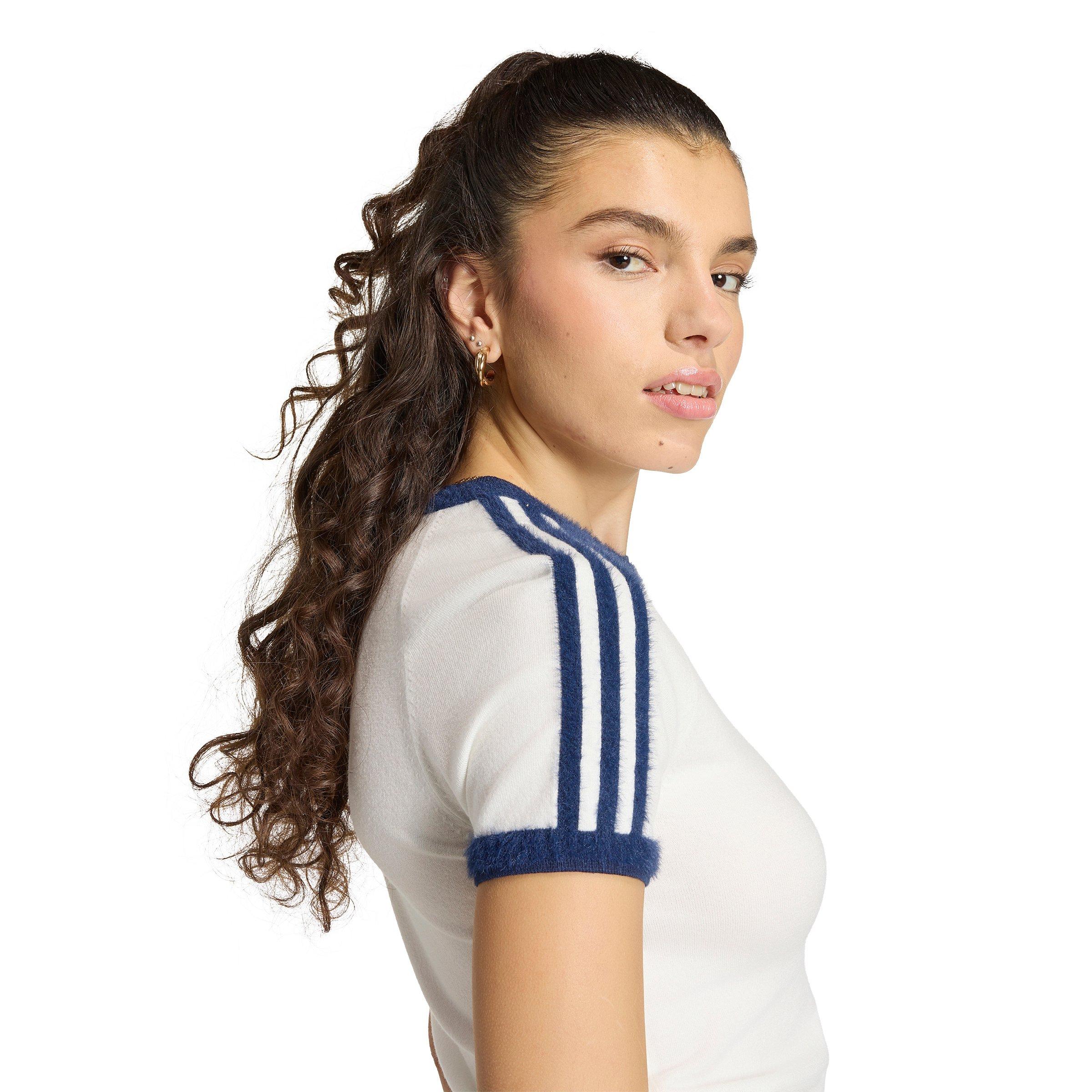adidas Originals Women's adicolor Knit T-Shirt - White/Navy - WHITE/NAVY Thumbnail View 4