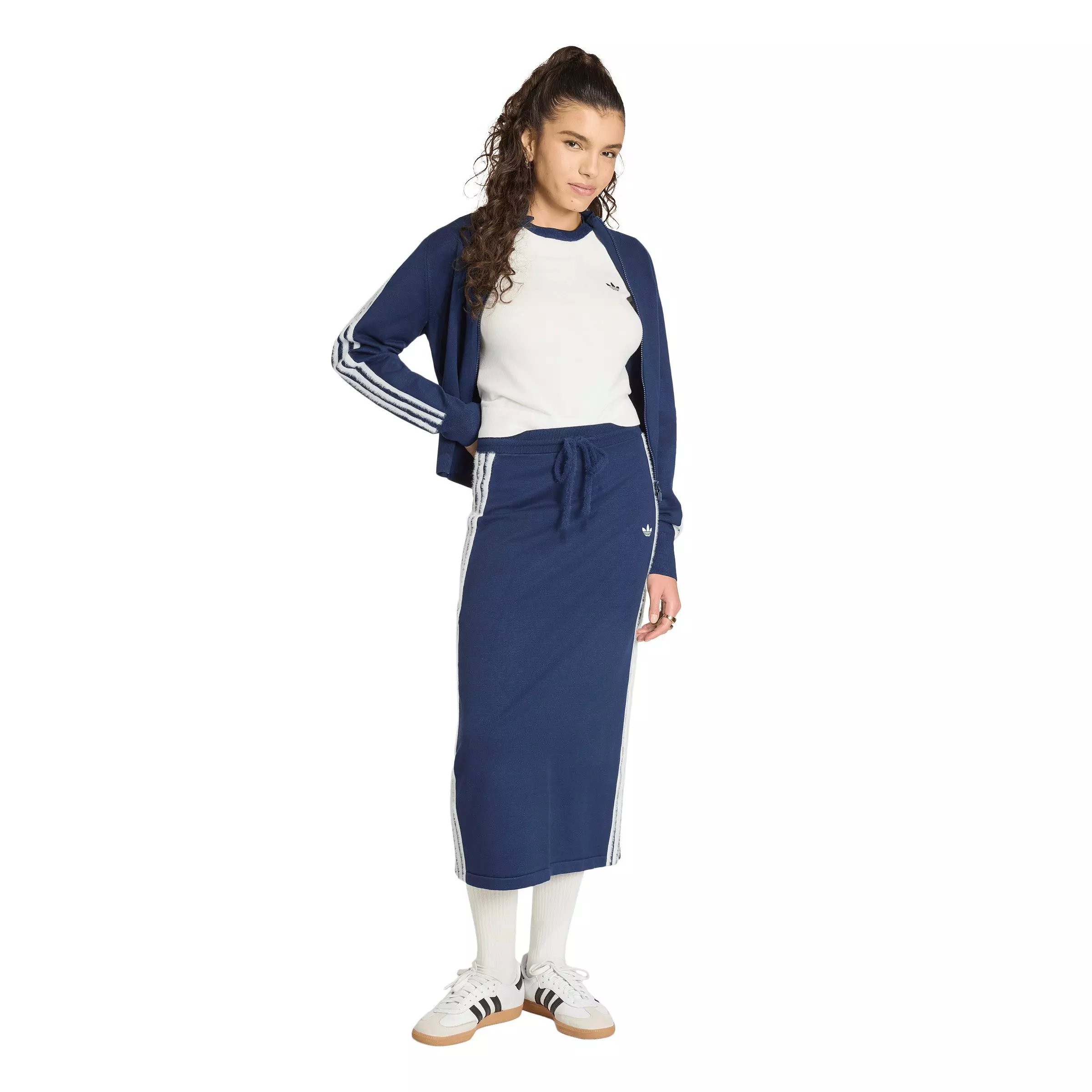 adidas Originals Women's adicolor Knit T-Shirt - White/Navy - WHITE/NAVY