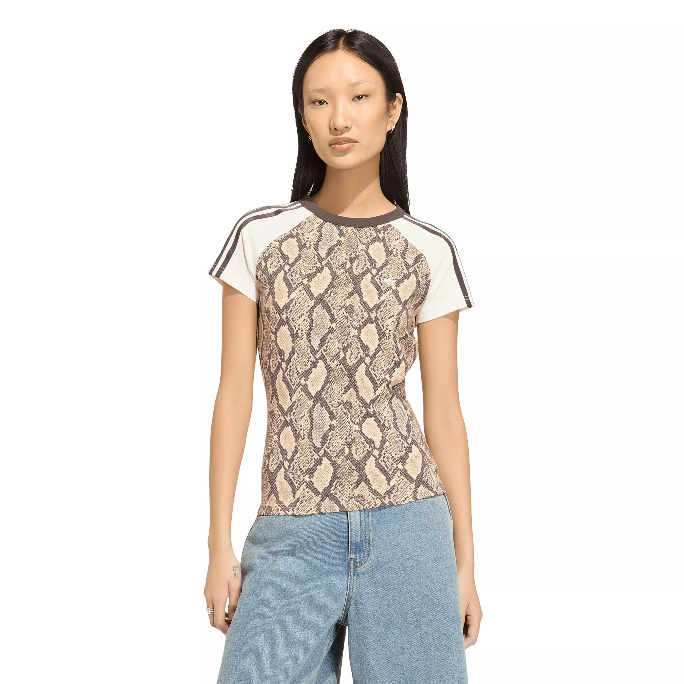 adidas Originals Women's Snake Print Cali Tee - Beige - BEIGE