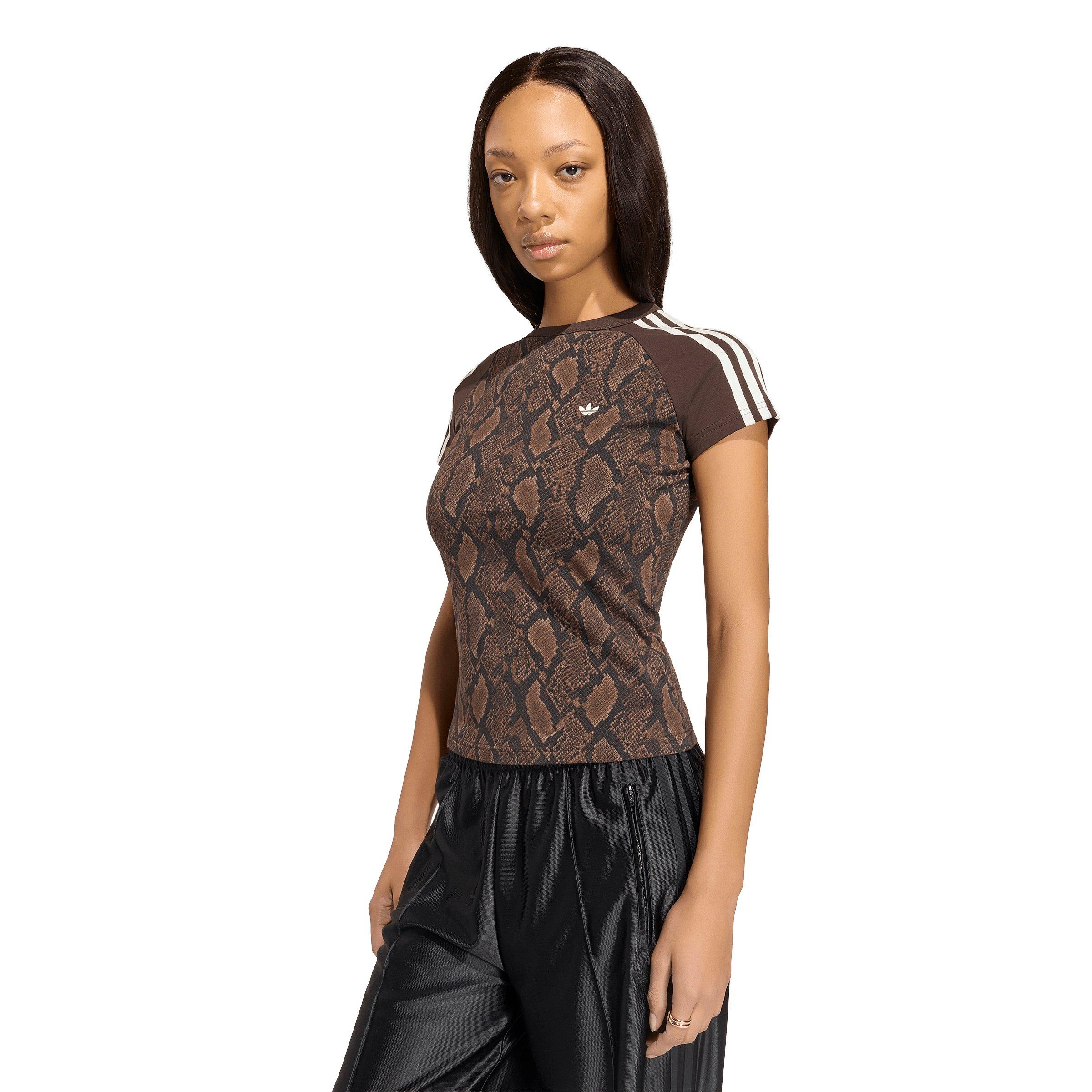 adidas Originals Women's Snake Print Cali Tee - Brown - BROWN Thumbnail View 3