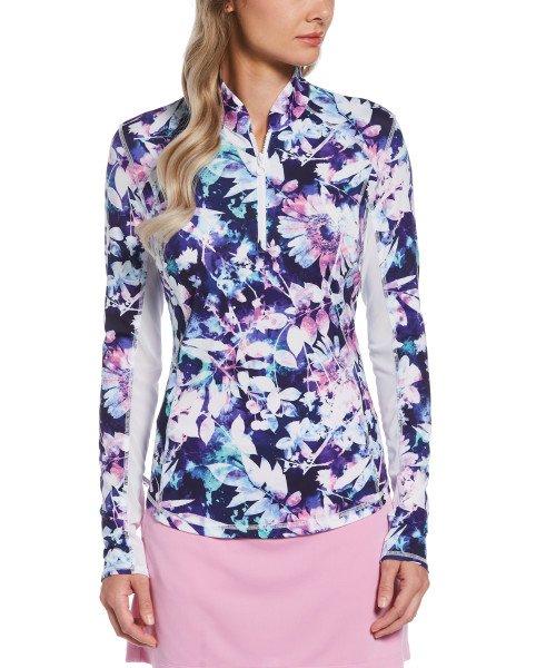 Pga Tour Women S Shadow Floral Print 1 4 Zip Long Sleeve Golf Polo Shirt Hibbett City Gear