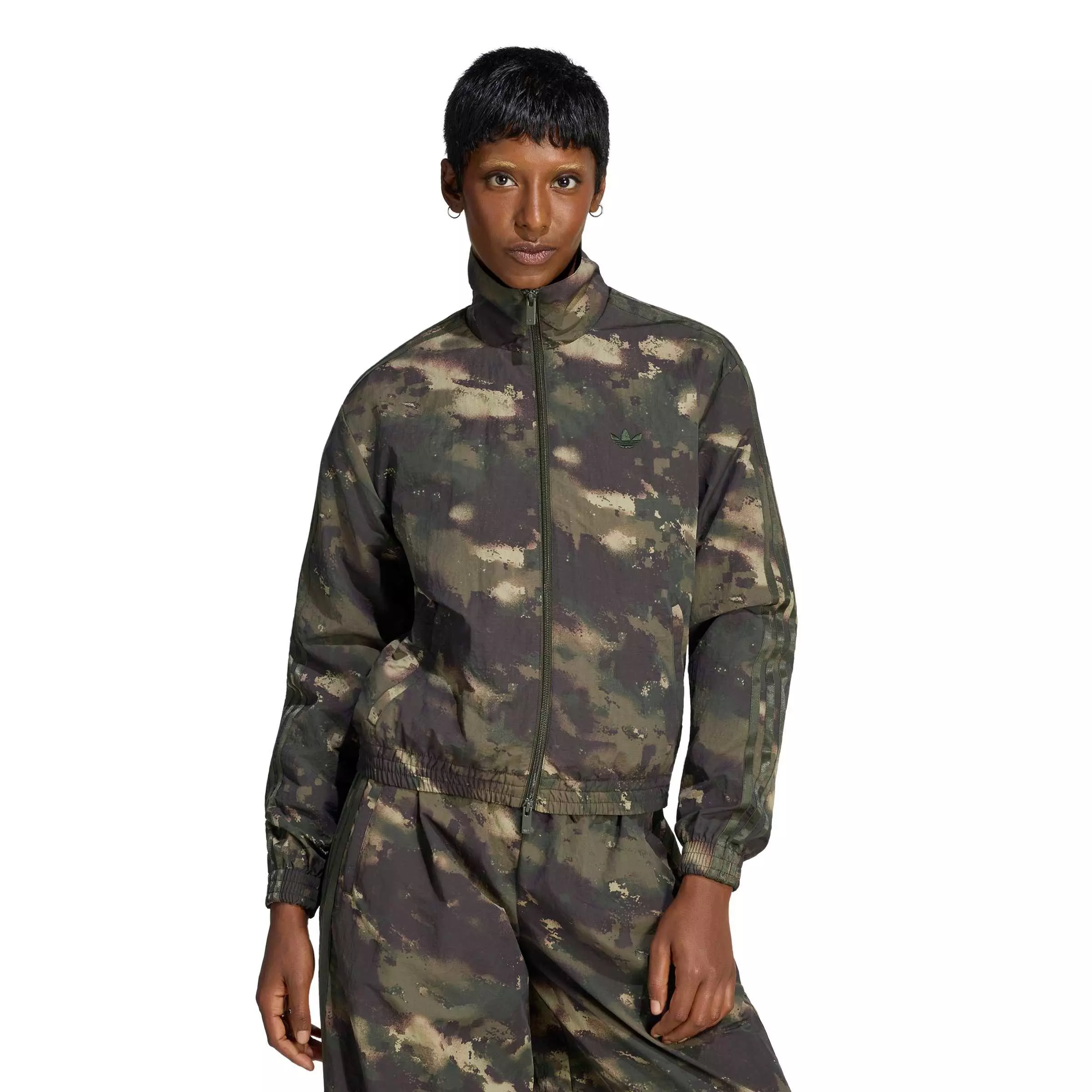 adidas Originals Women's Camouflage Loose Track Jacket - Green/Brown - GREEN/BROWN