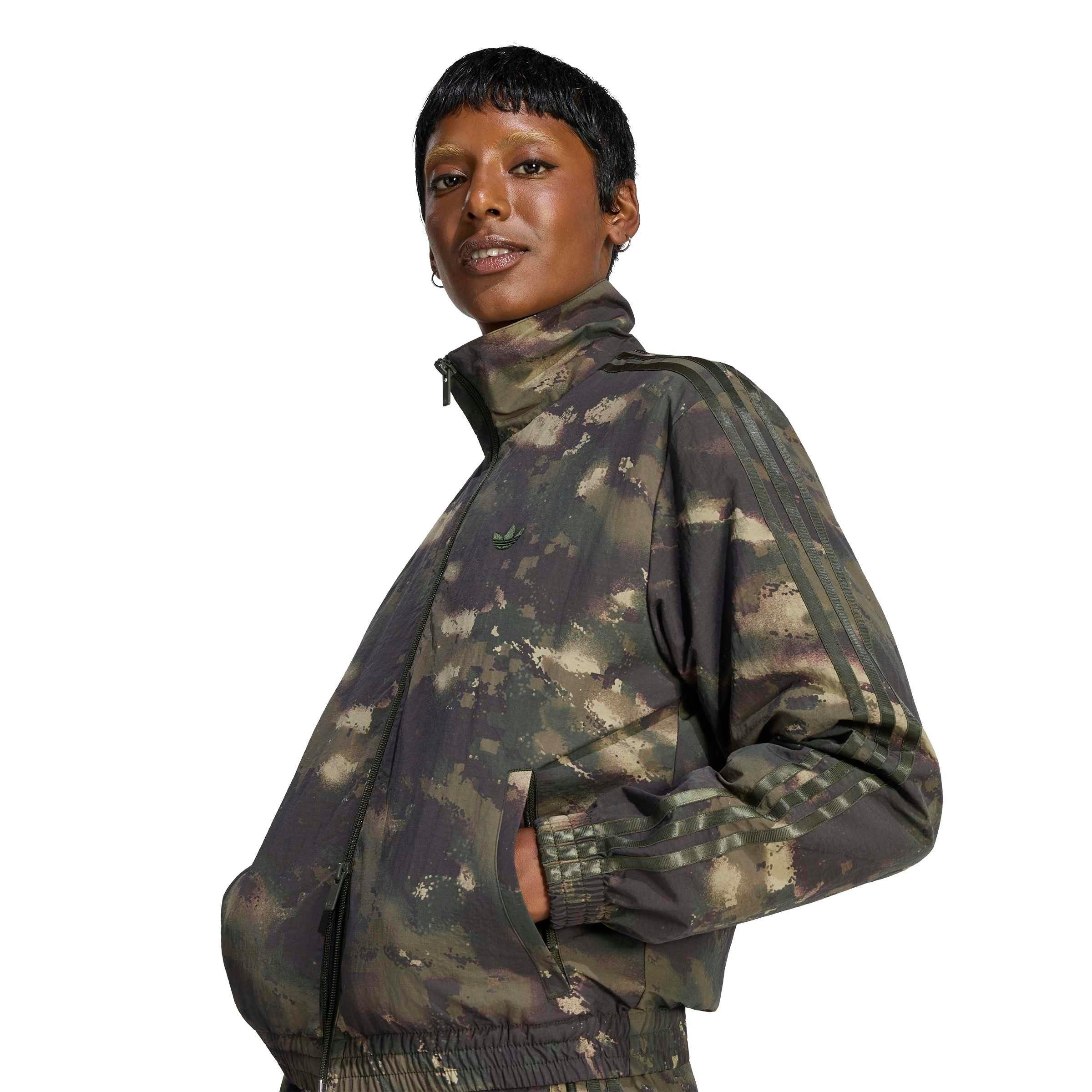 adidas Originals Women's Camouflage Loose Track Jacket - Green/Brown - GREEN/BROWN