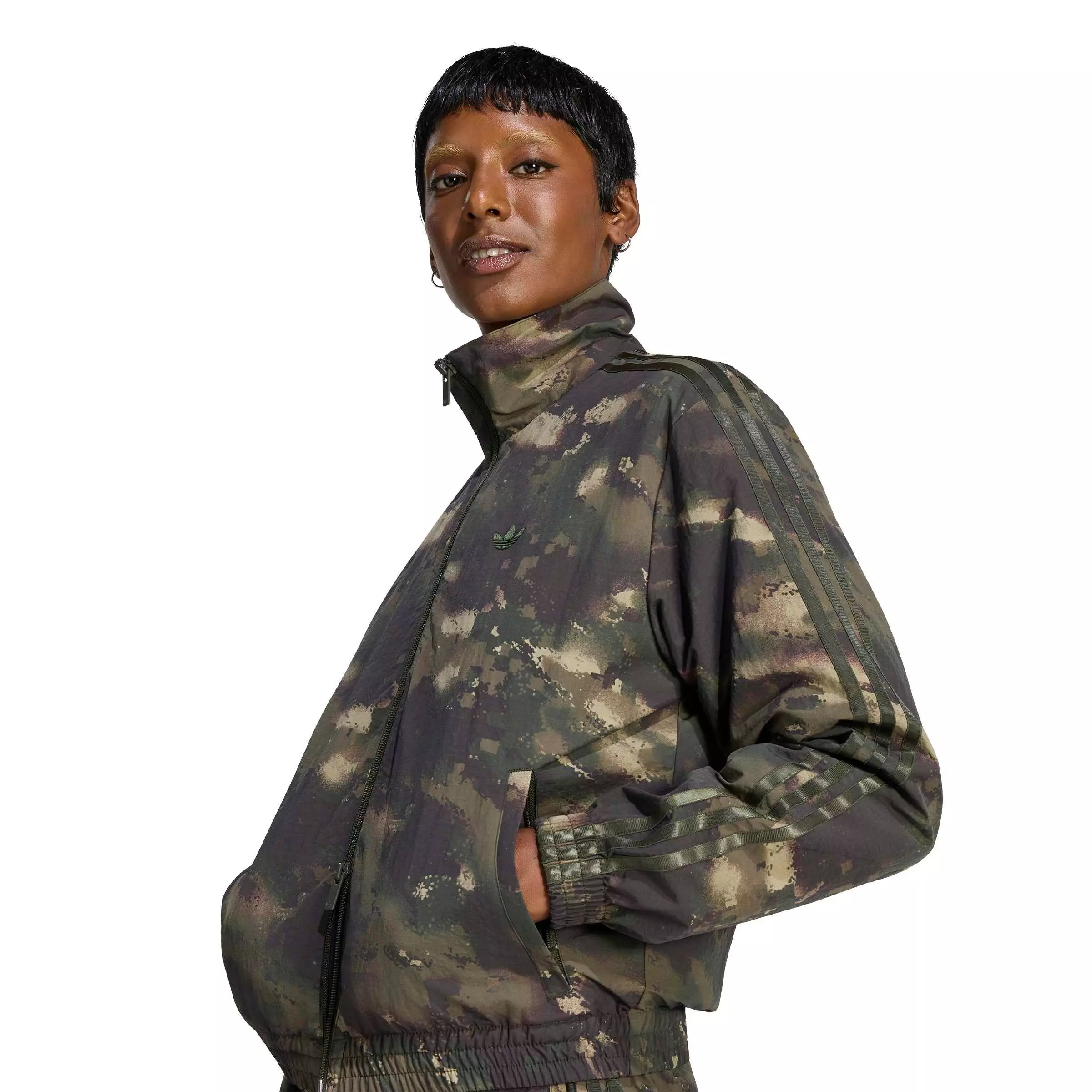 adidas Originals Women's Camouflage Loose Track Jacket - Green/Brown - GREEN/BROWN