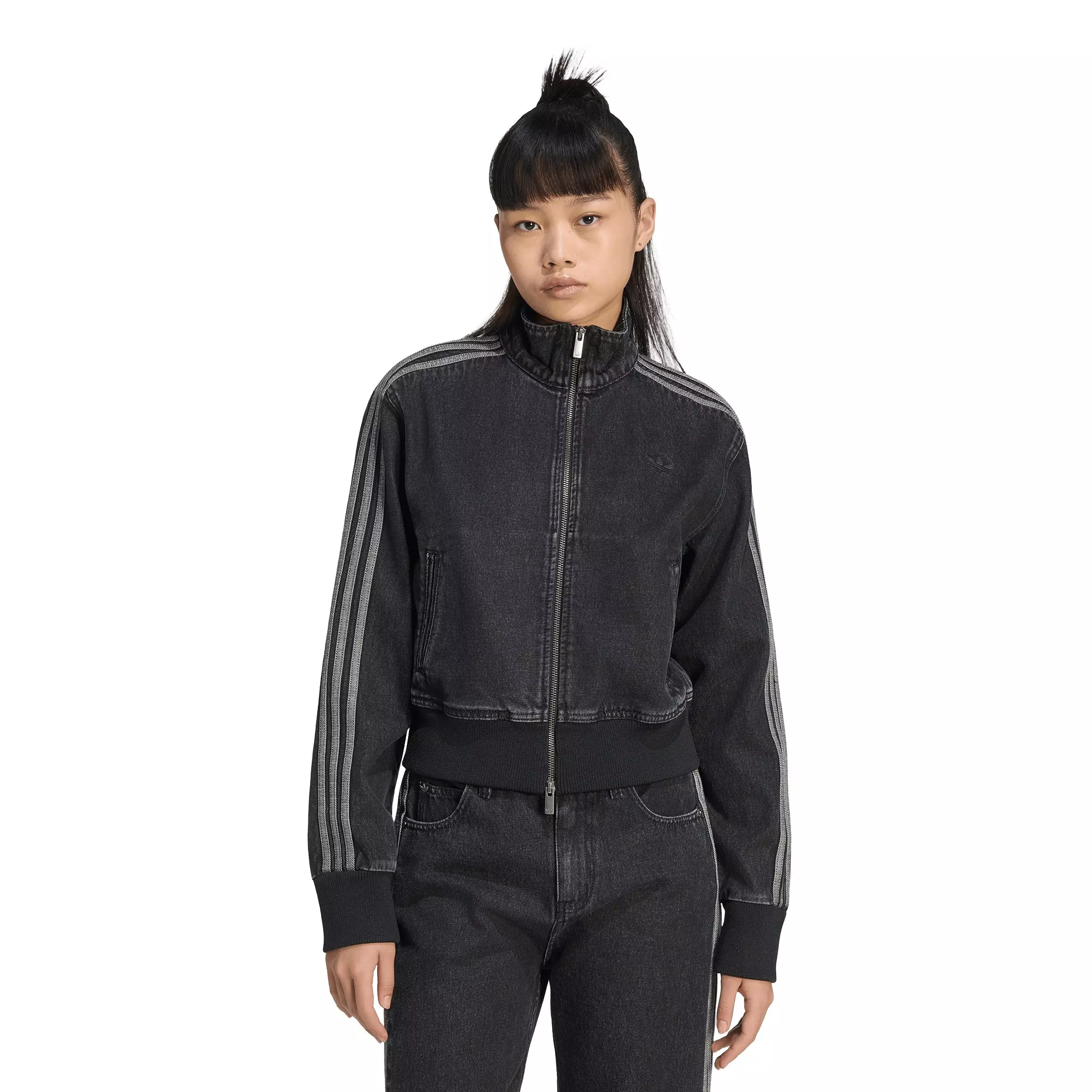 adidas Originals Women's Firebird Black Denim Tracktop - BLACK WASH DENIM