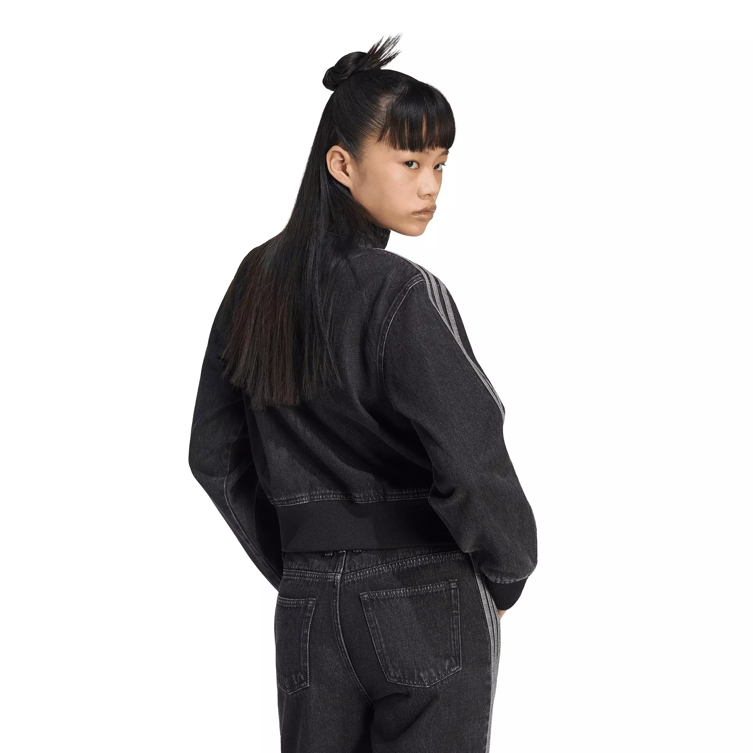 adidas Originals Women's Firebird Black Denim Tracktop - BLACK WASH DENIM