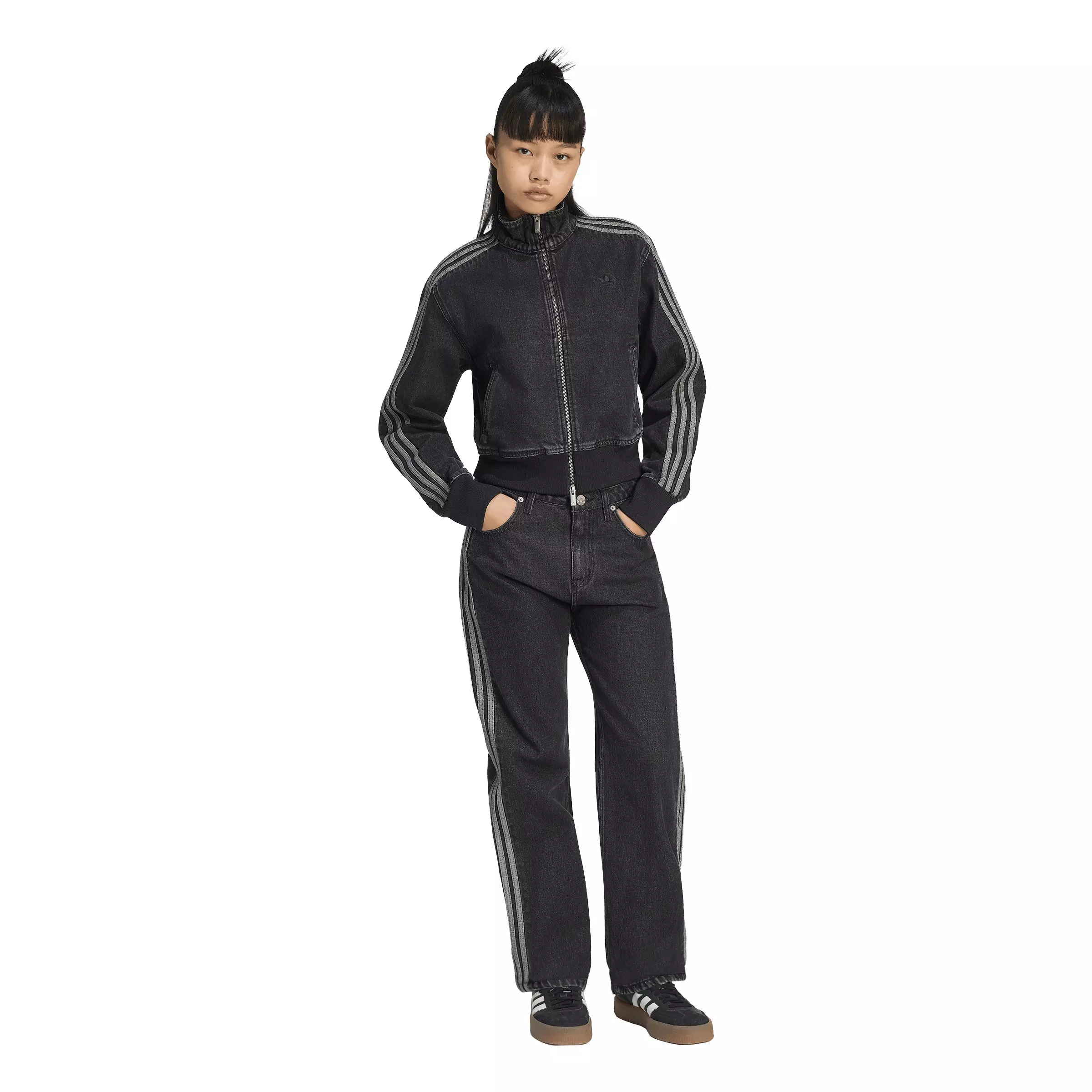 adidas Originals Women's Firebird Black Denim Tracktop - BLACK WASH DENIM