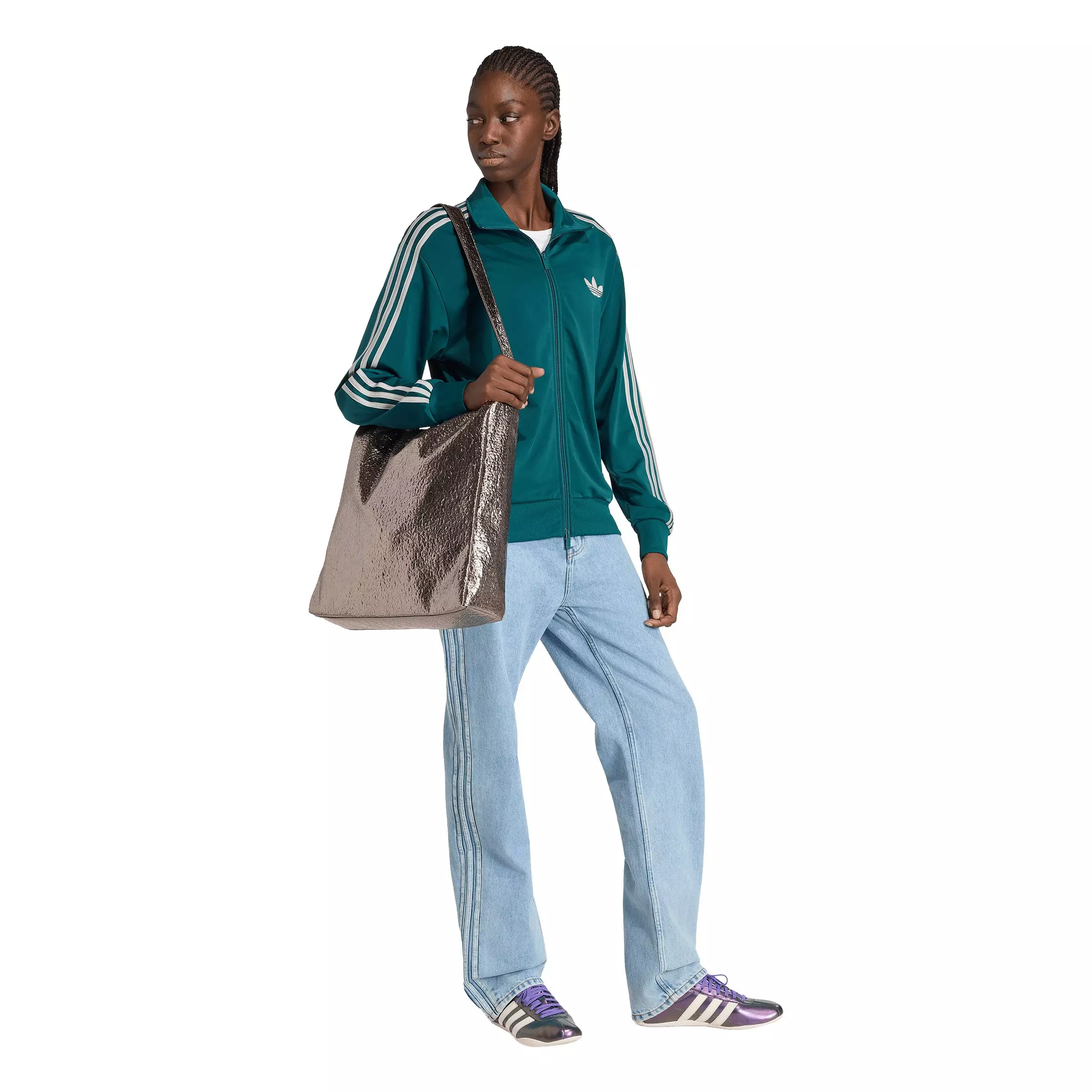 adidas Originals Women's Firebird Loose Track Top - Green/Grey - GREEN/GREY