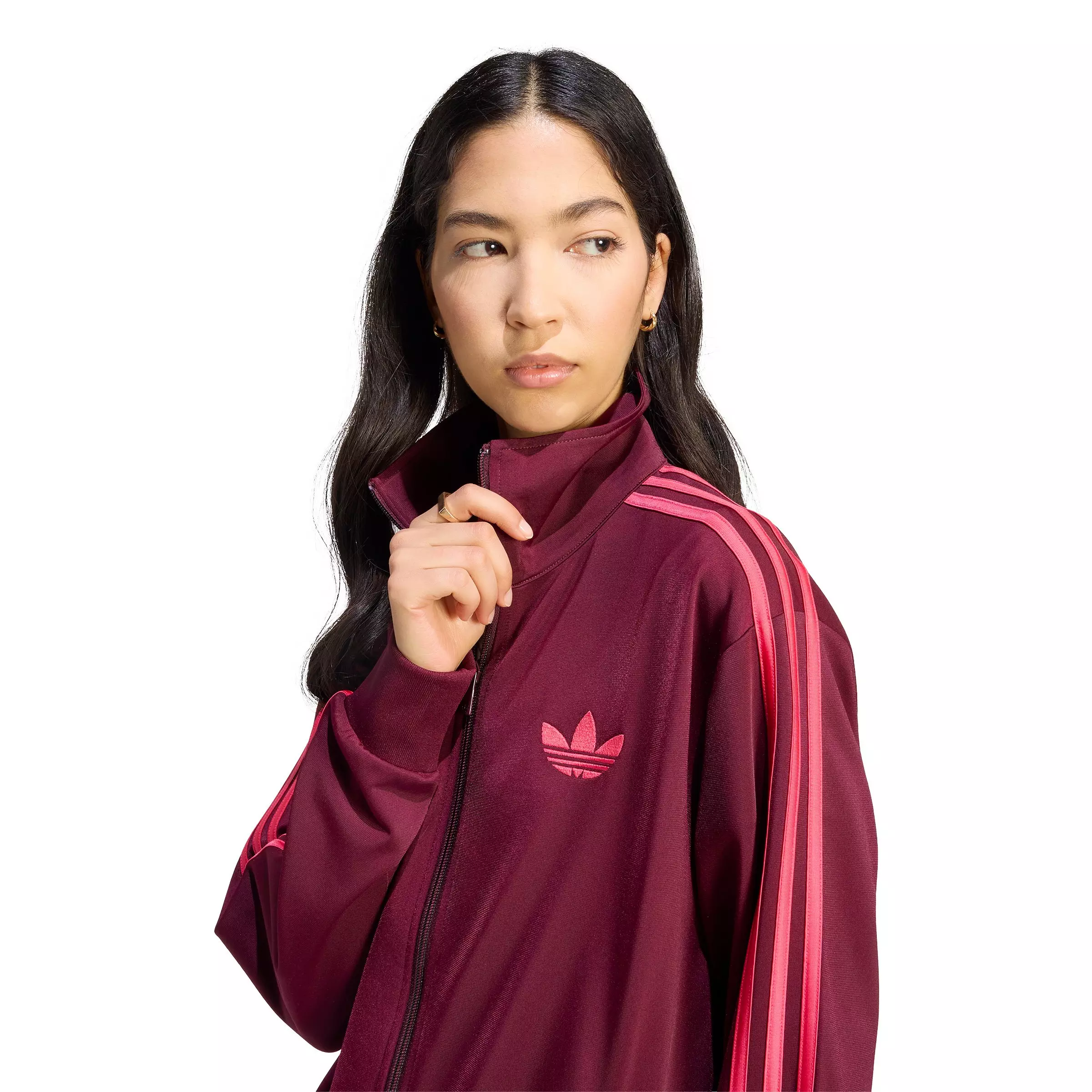adidas Originals Women's Firebird Loose Track Top - Maroon/Pink - MAROON/PINK