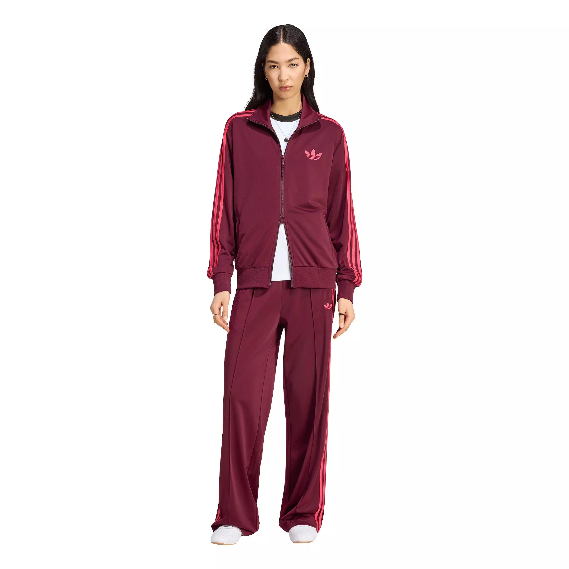 adidas Originals Women's Firebird Loose Track Top - Maroon/Pink - MAROON/PINK