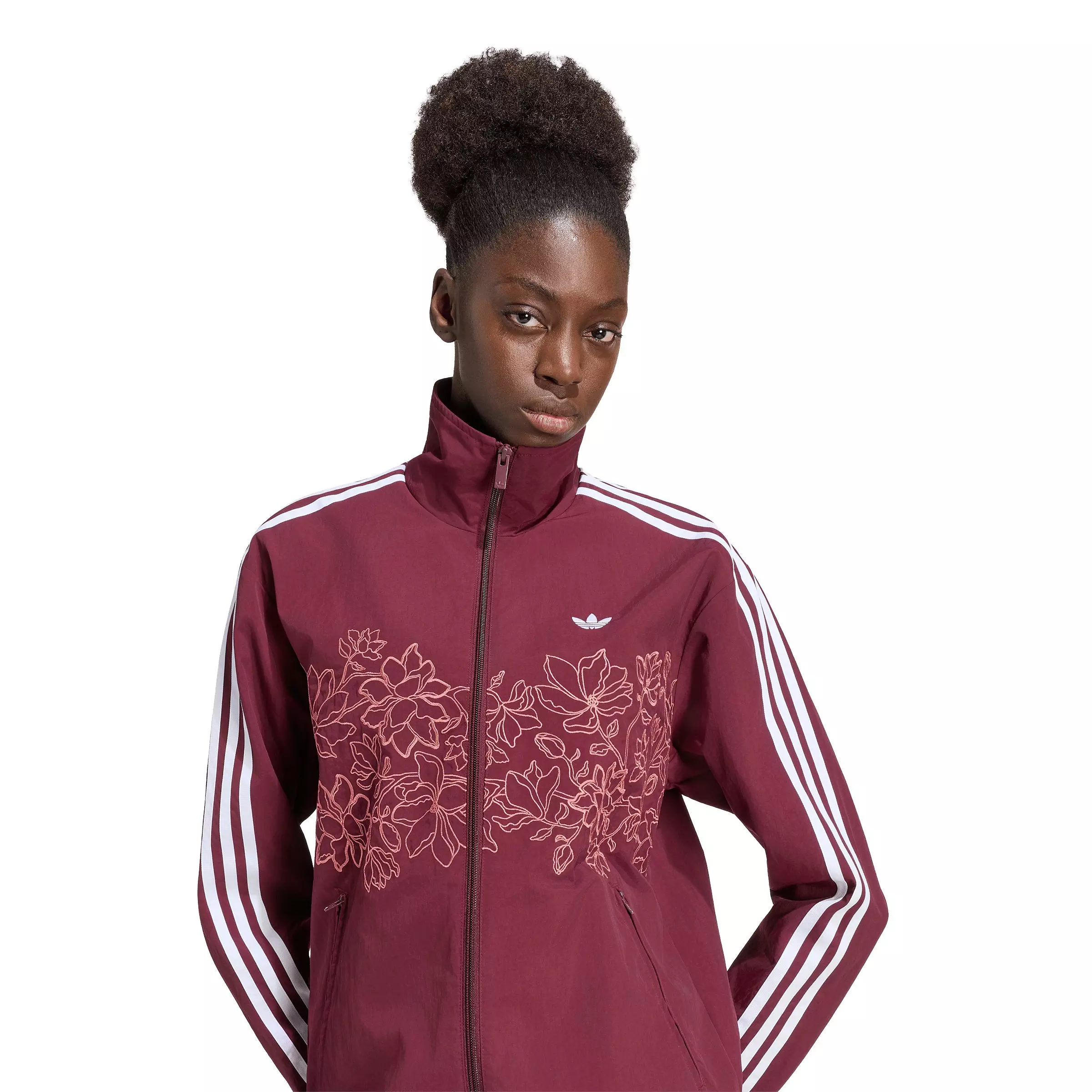 adidas Originals Women's Floral GFX Firebird Loose Track Jacket - Maroon - MAROON