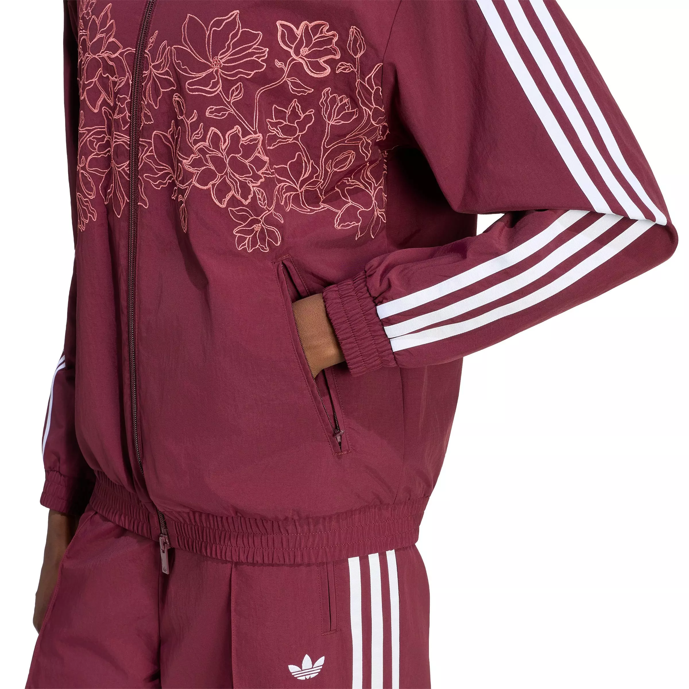 adidas Originals Women's Floral GFX Firebird Loose Track Jacket - Maroon - MAROON