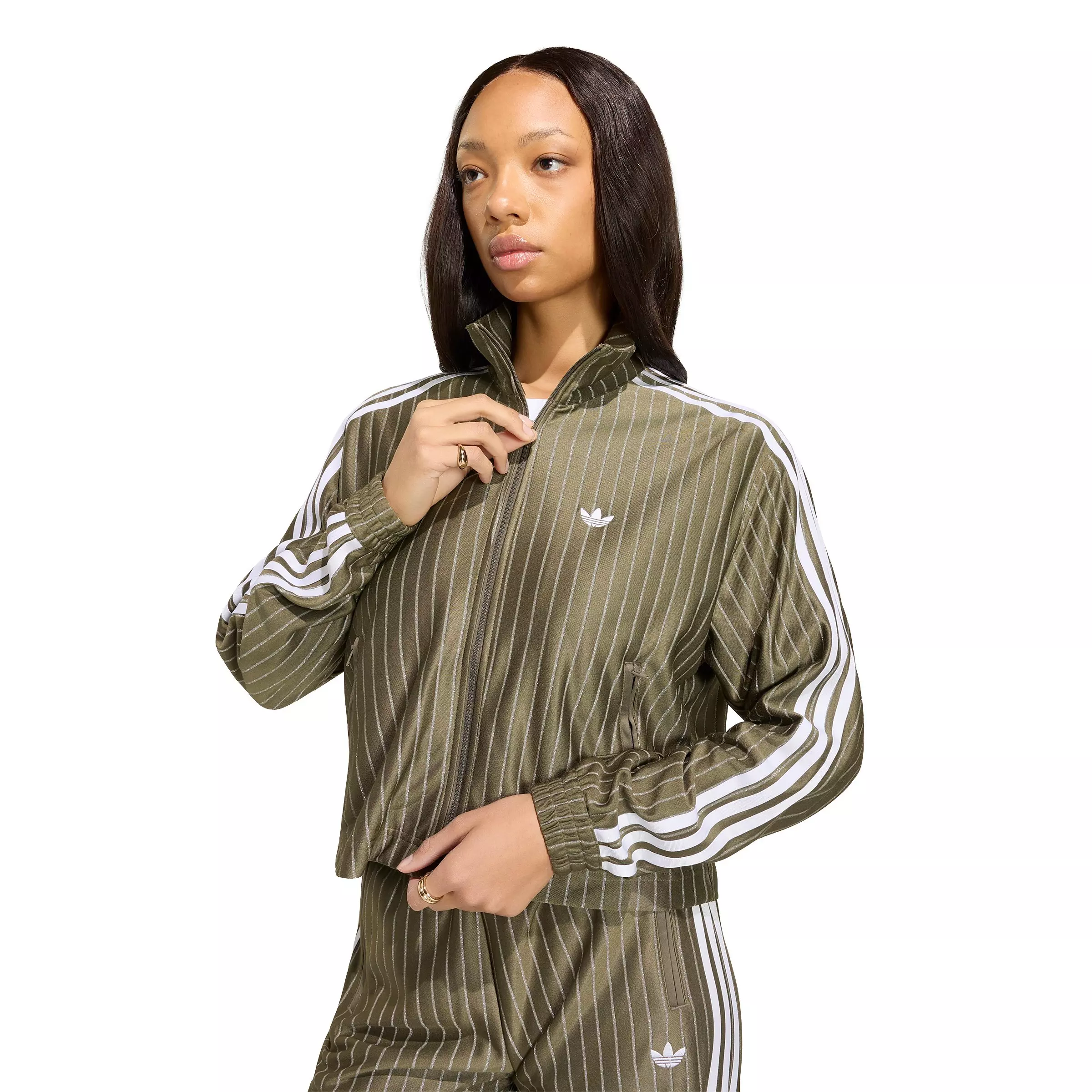 adidas Originals Women's Firebird Pinstripe Track Top - Brown/Silver - BROWN/SILVER