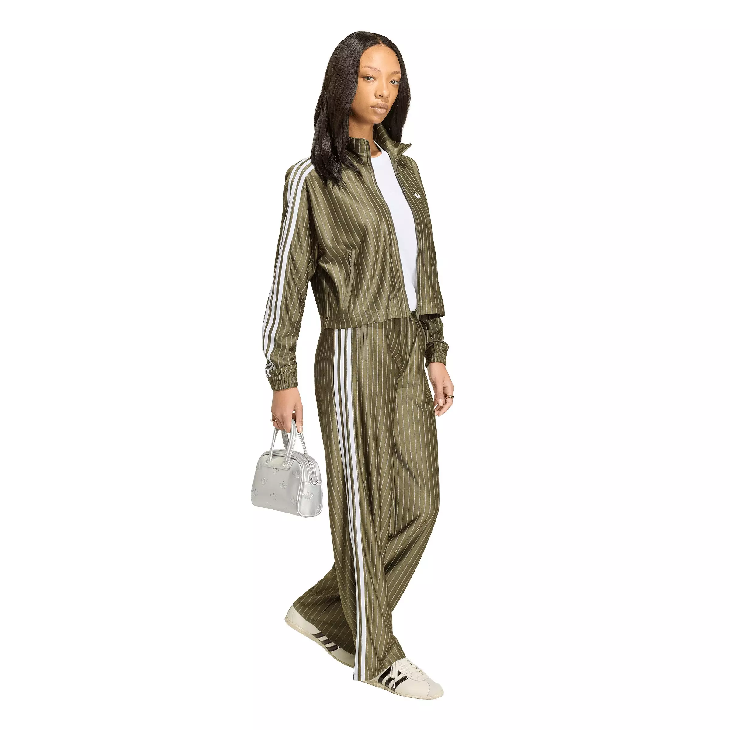 adidas Originals Women's Firebird Pinstripe Track Top - Brown/Silver - BROWN/SILVER
