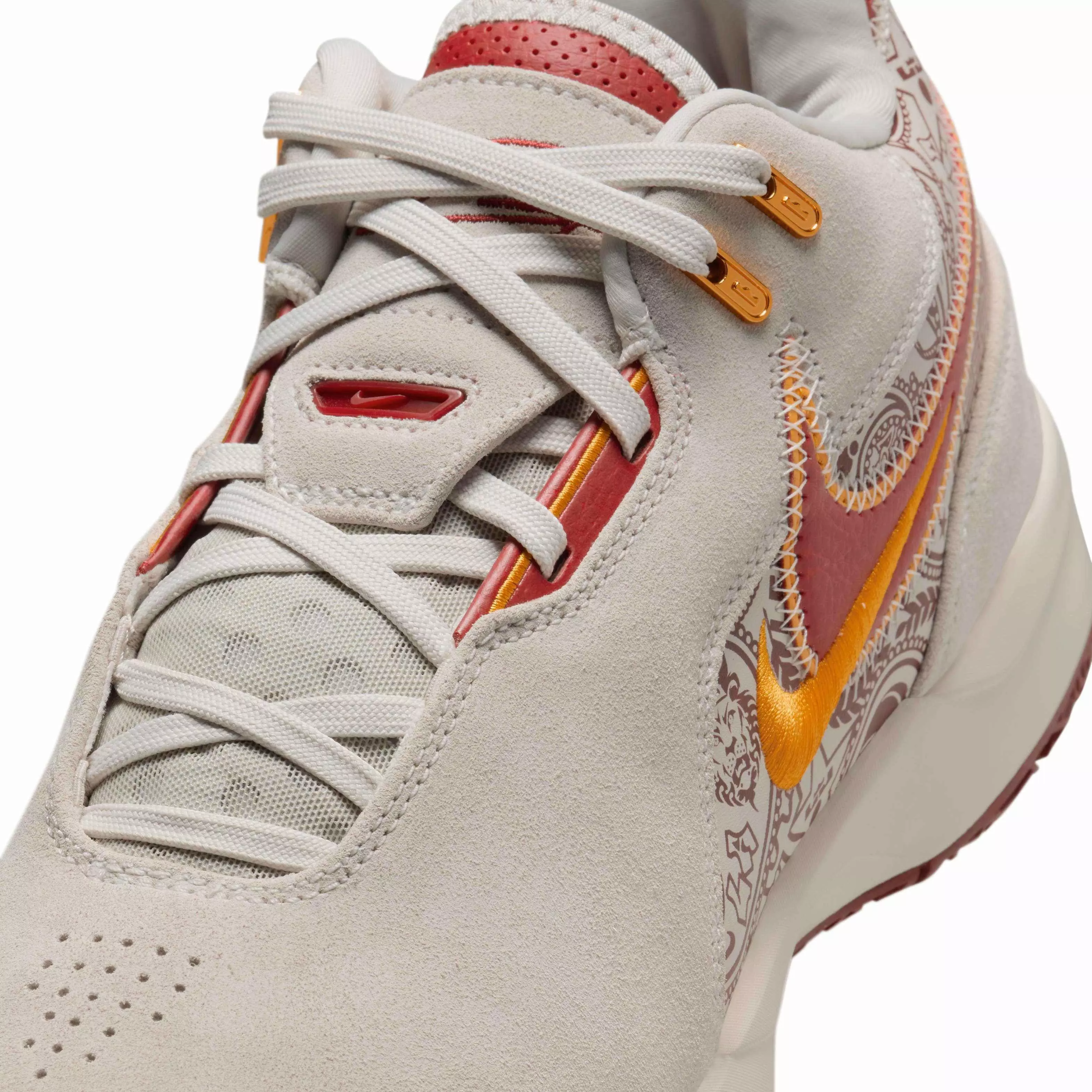 Nike LeBron NXXT Gen AMPD "Light Bone/University Gold/Team Crimson" Men's Basketball Shoe - LT BONE/GOLD/CRIMSON