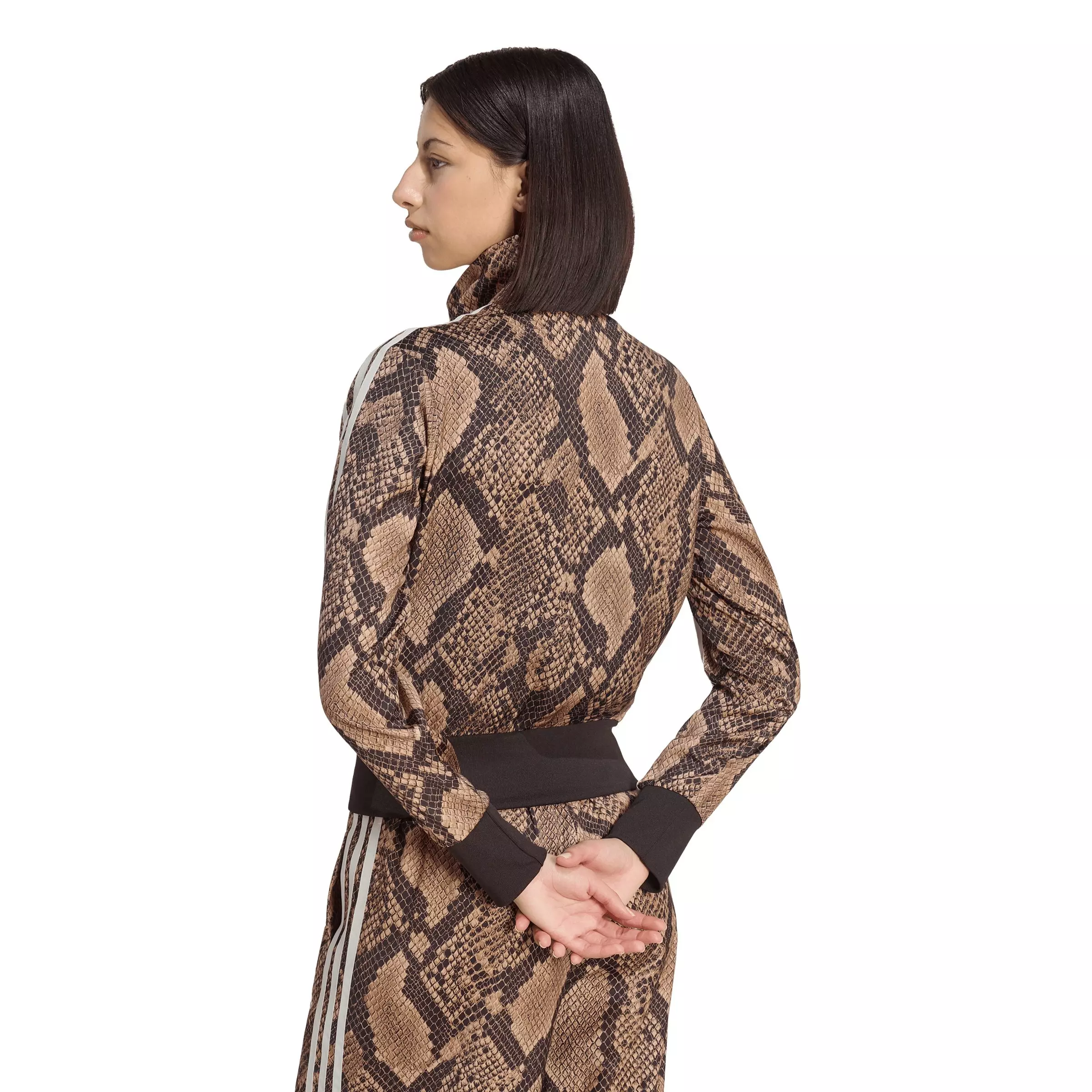 adidas Originals Women's Satin Snake Print Firebird Track Jacket - Beige - BEIGE
