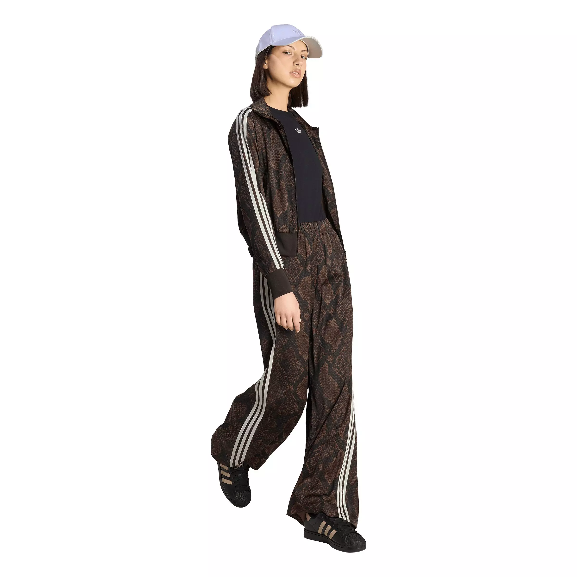 adidas Originals Women's Satin Snake Print Firebird Track Jacket - Brown - BROWN