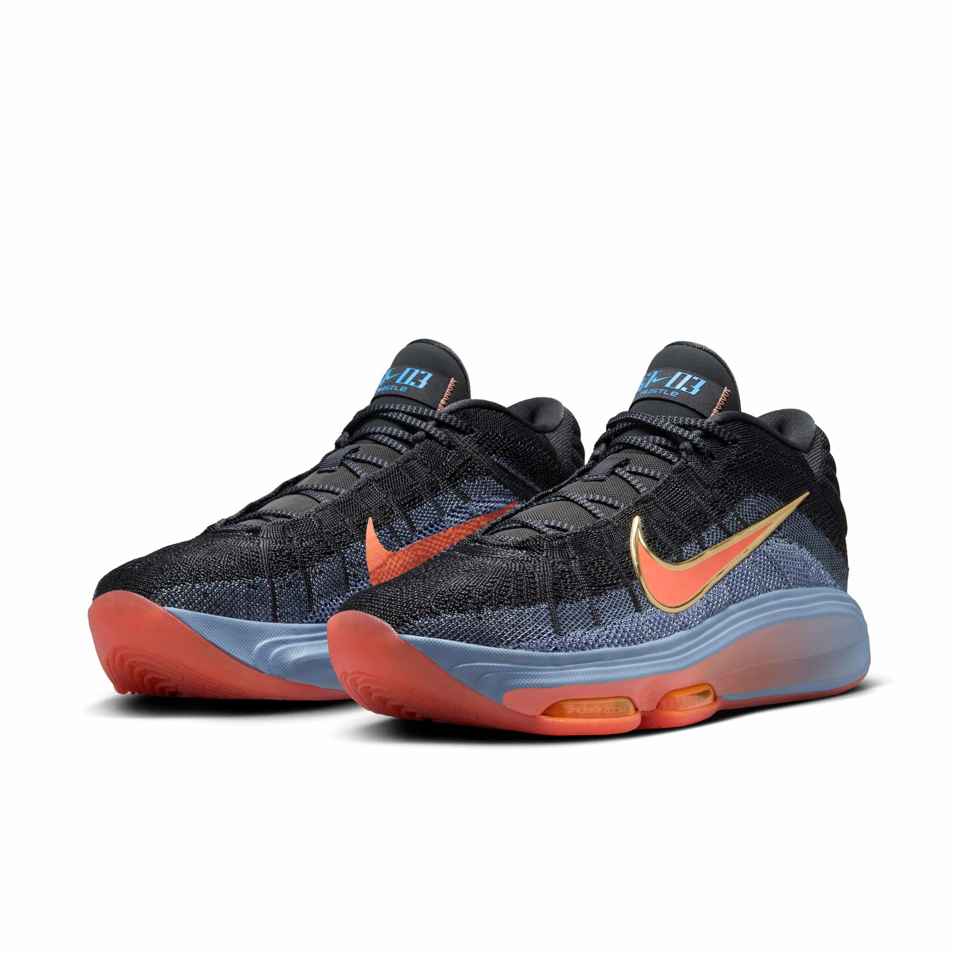 Nike G.T. Hustle 3 "Anthracite/Ashen Slate/Metallic Gold/Light Wild Mango" Men's Basketball Shoe - ANTHRACITE/SLATE/GOLD/LT MANGO Thumbnail View 3