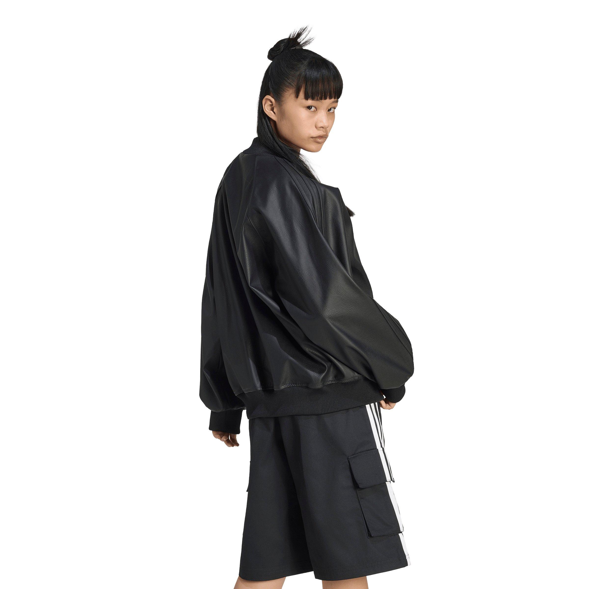 adidas Originals Women's Pleather Superstar Oversized Jacket - Black/Maroon - BLACK/MAROON Thumbnail View 2