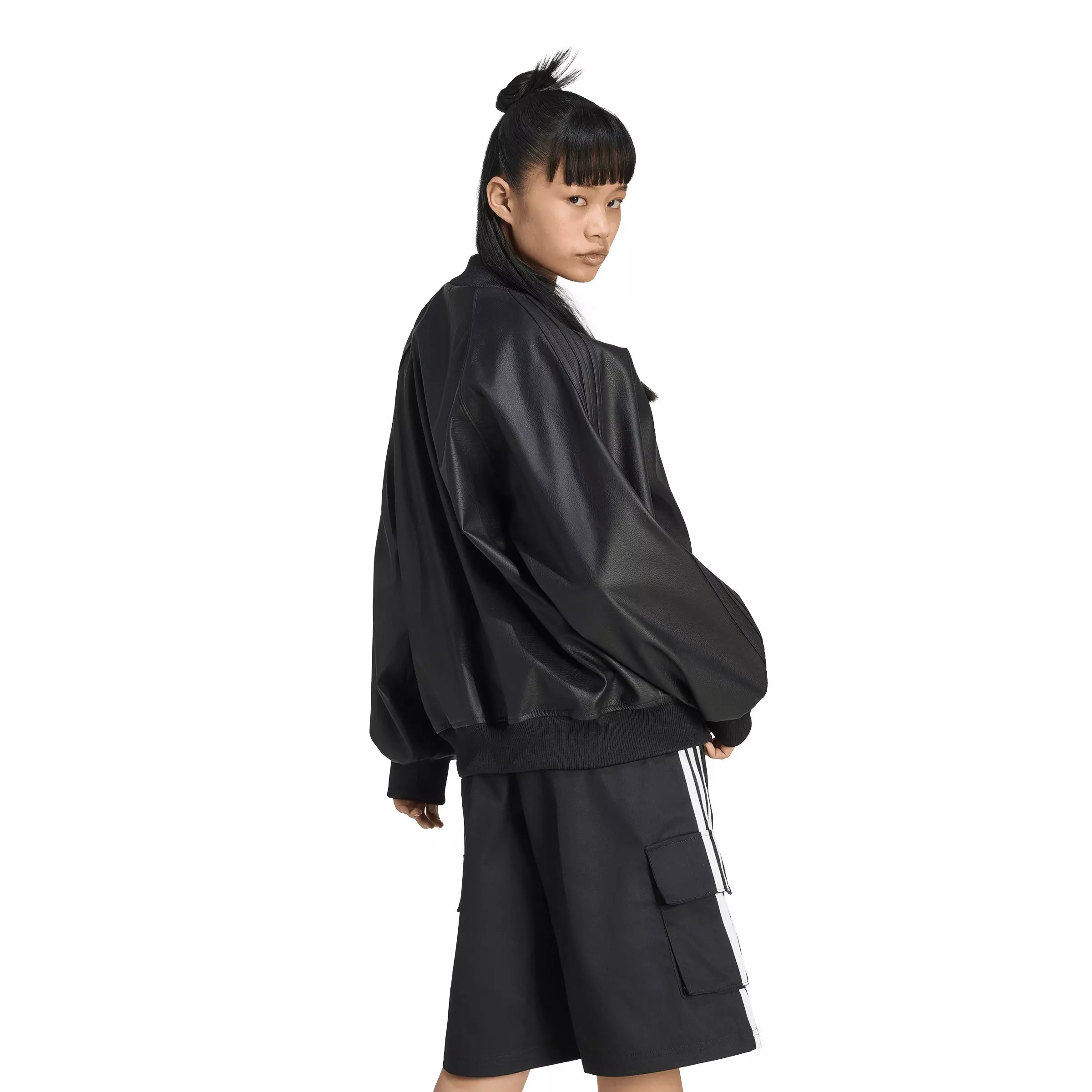 adidas Originals Women's Pleather Superstar Oversized Jacket - Black/Maroon - BLACK/MAROON