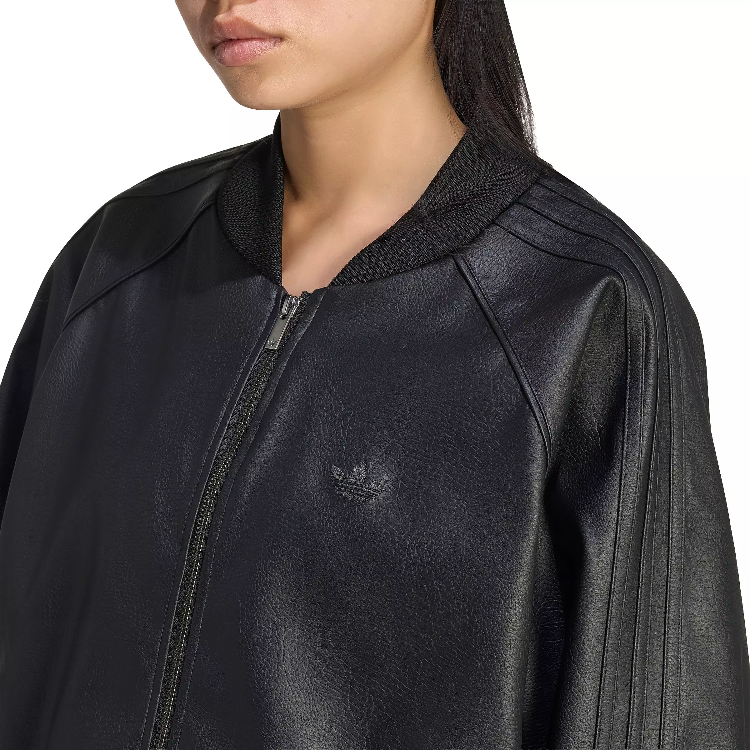 adidas Originals Women's Pleather Superstar Oversized Jacket - Black/Maroon - BLACK/MAROON