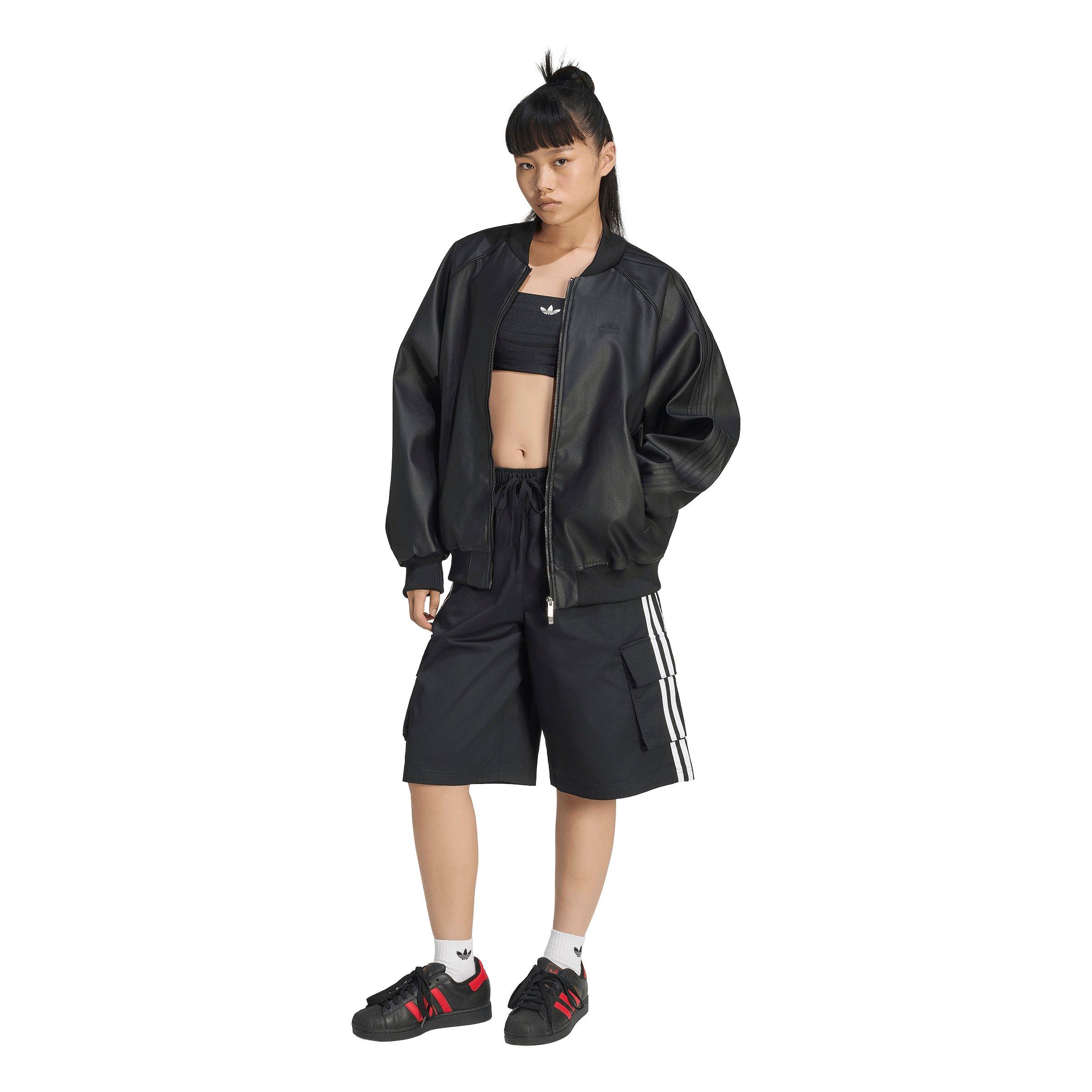 adidas Originals Women's Pleather Superstar Oversized Jacket - Black/Maroon - BLACK/MAROON Thumbnail View 5