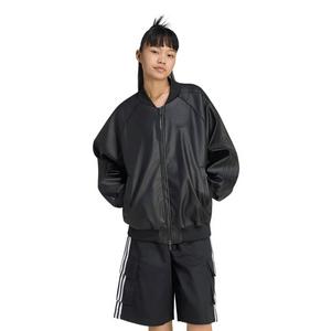 adidas Originals Women's Pleather Superstar Oversized Jacket - Black/Maroon