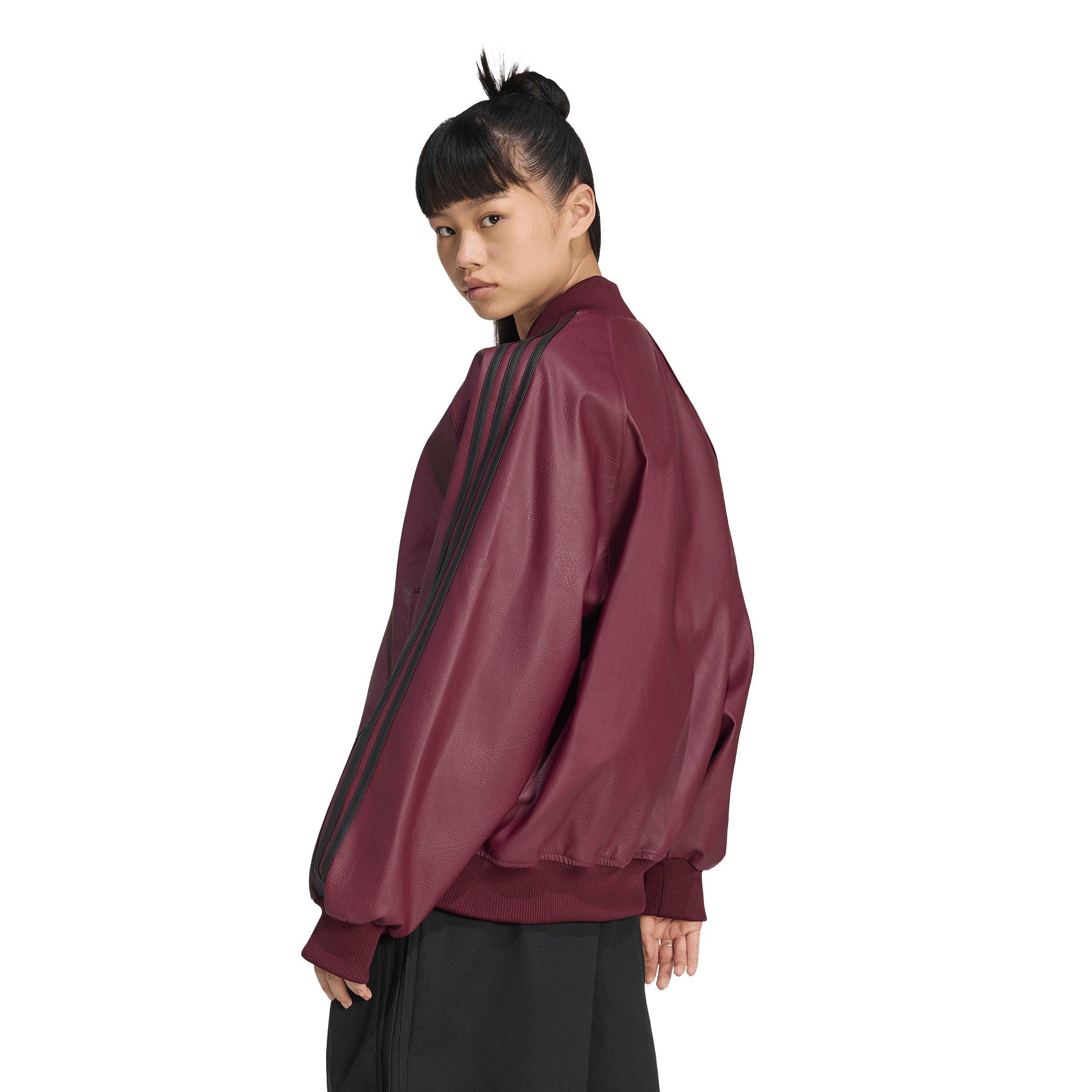 adidas Originals Women's Pleather Superstar Oversized Jacket - Maroon/Black - MAROON/BLACK Thumbnail View 2