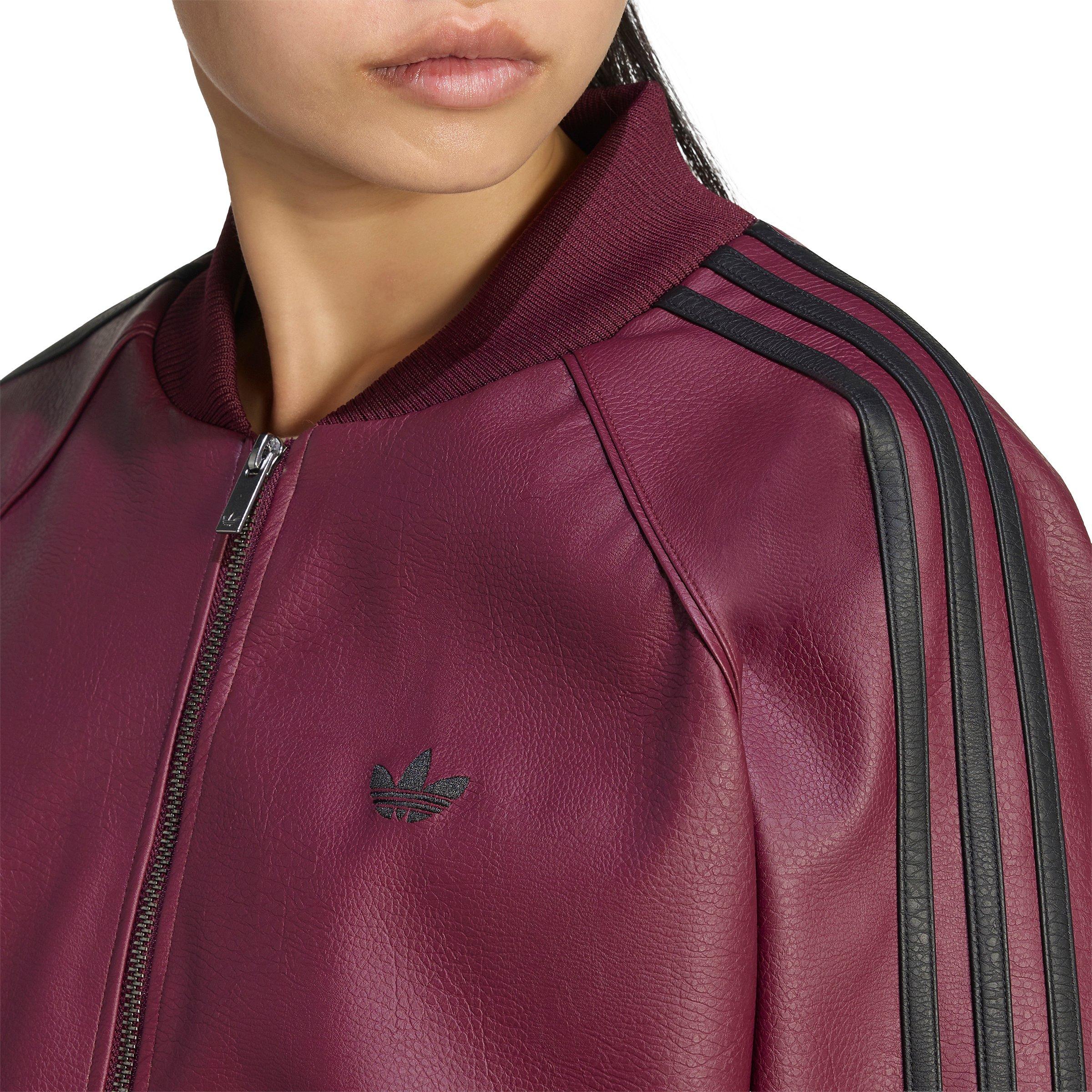 adidas Originals Women's Pleather Superstar Oversized Jacket - Maroon/Black - MAROON/BLACK Thumbnail View 3