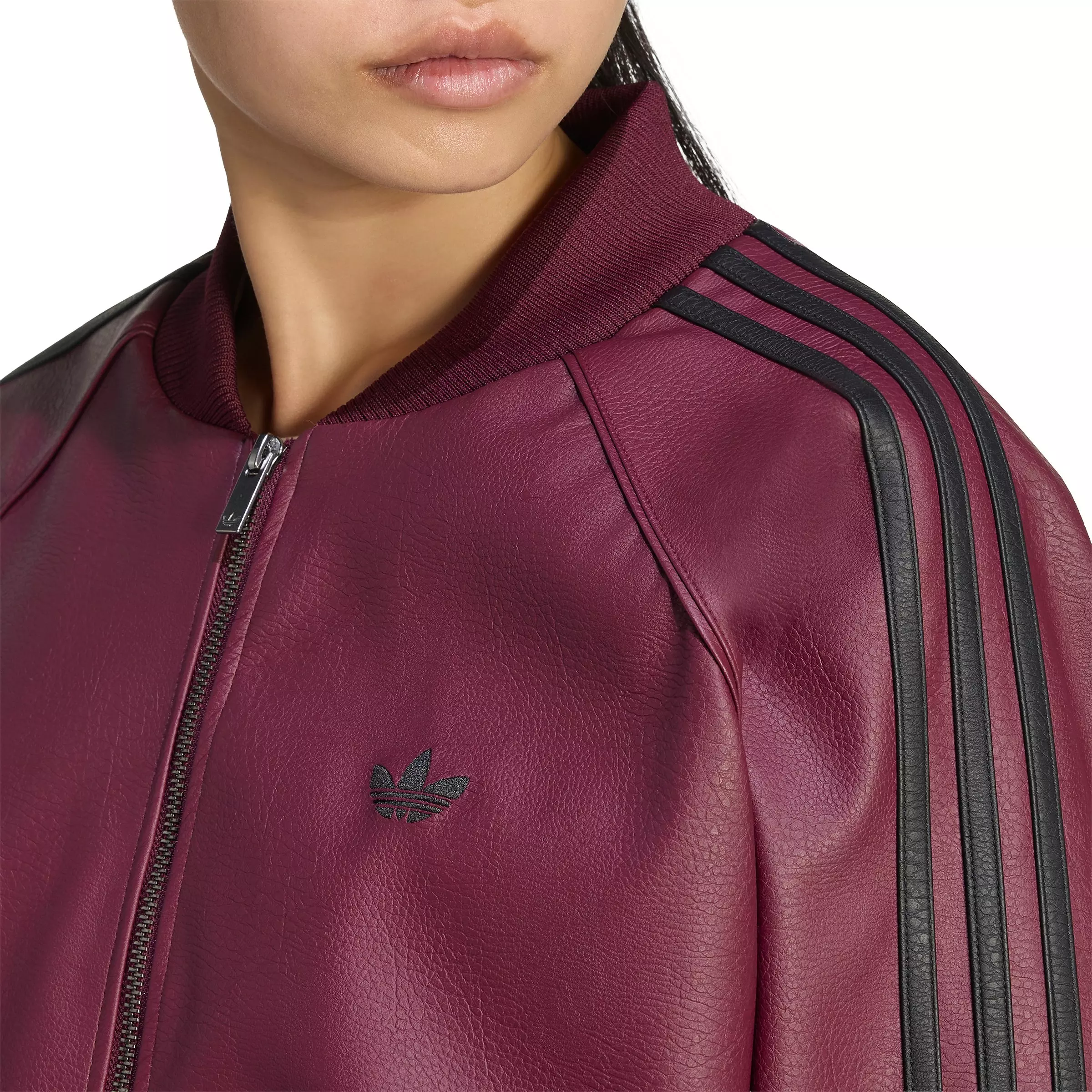 adidas Originals Women's Pleather Superstar Oversized Jacket - Maroon/Black - MAROON/BLACK